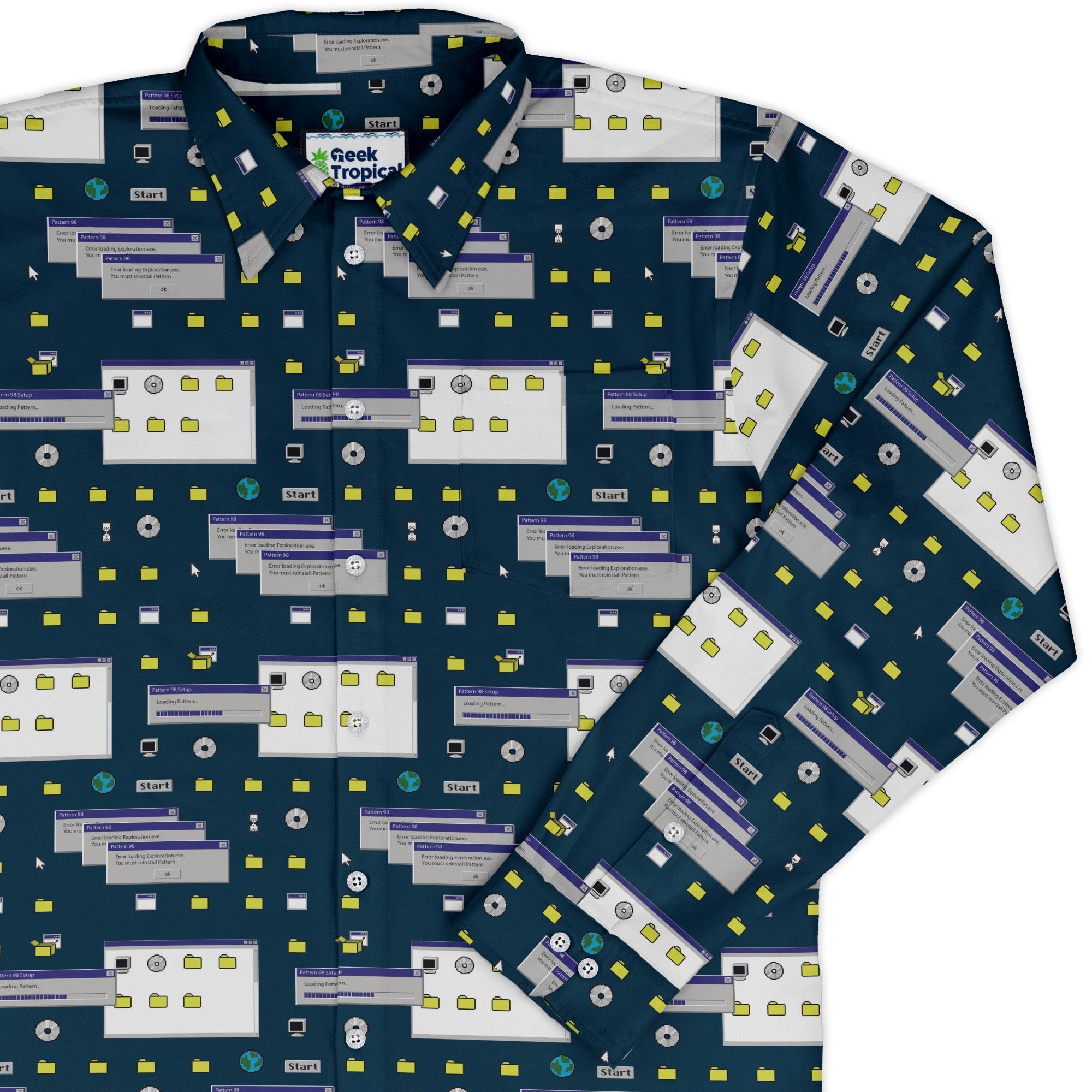 Dark Pattern98 Long Sleeve Button Up Shirt Geek Nerd adult sizing computer print Design by Claire Murphy