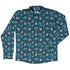 Dice Critters Blue Monochrome Long Sleeve Button Up Shirt Geek Nerd adult sizing Animal Patterns Designed by Rose Khan