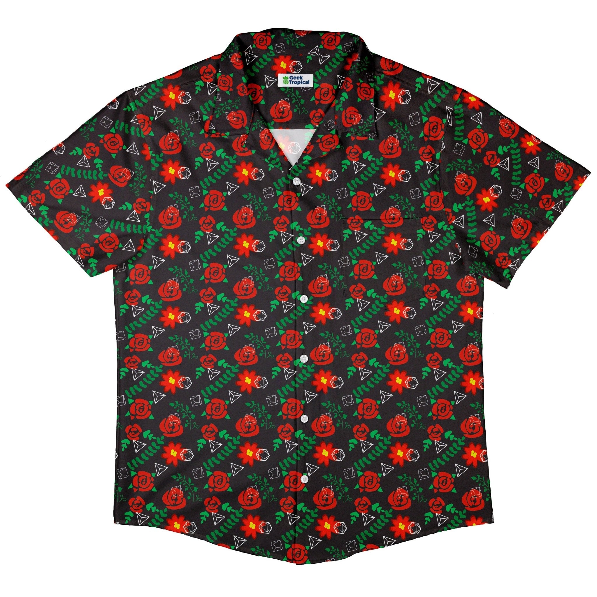 Dice and Roses Button Up Shirt - adult sizing - Botany Print - Design by Heather Davenport