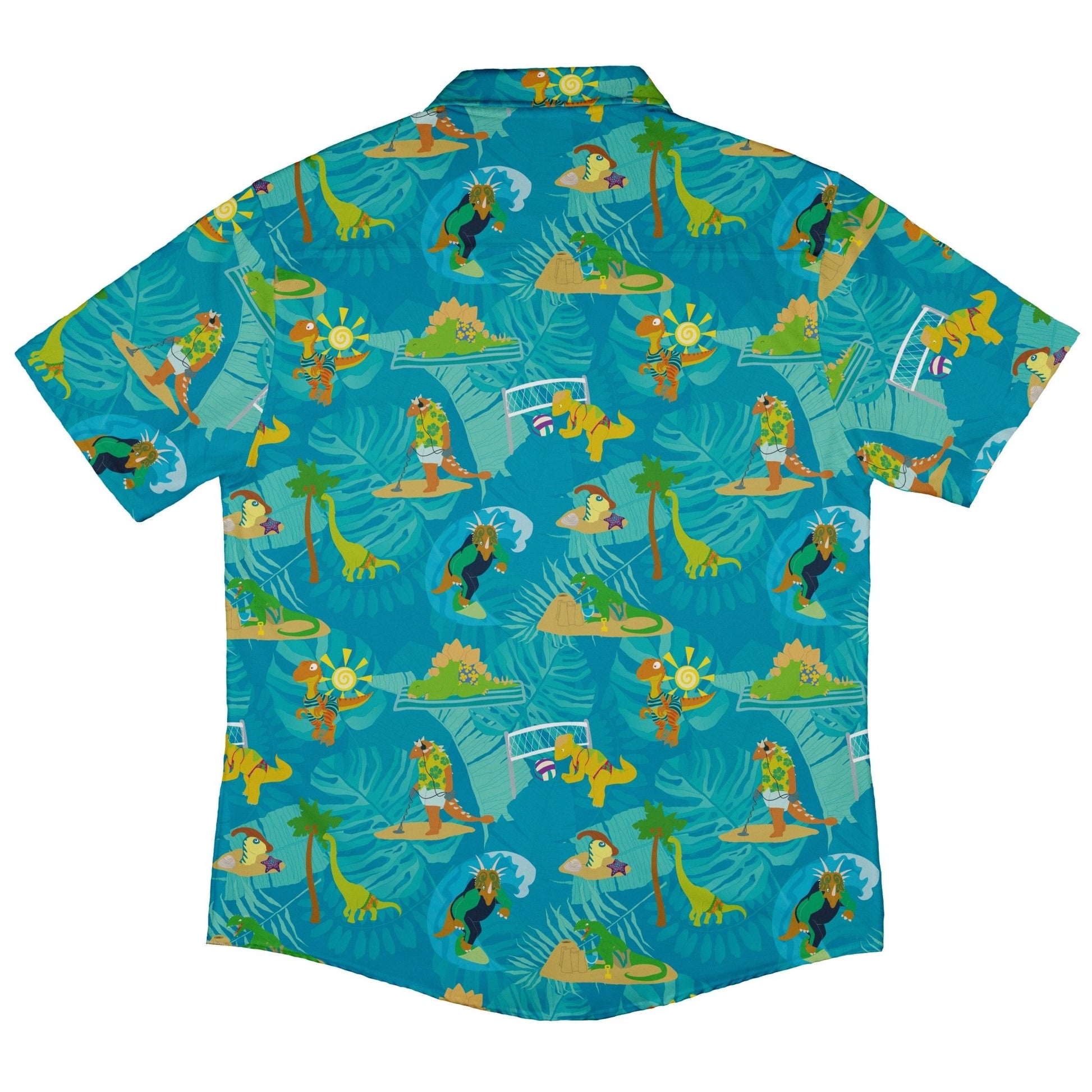 Dino Beach Party Button Up Shirt - adult sizing - Designs by Nathan - dinosaur print