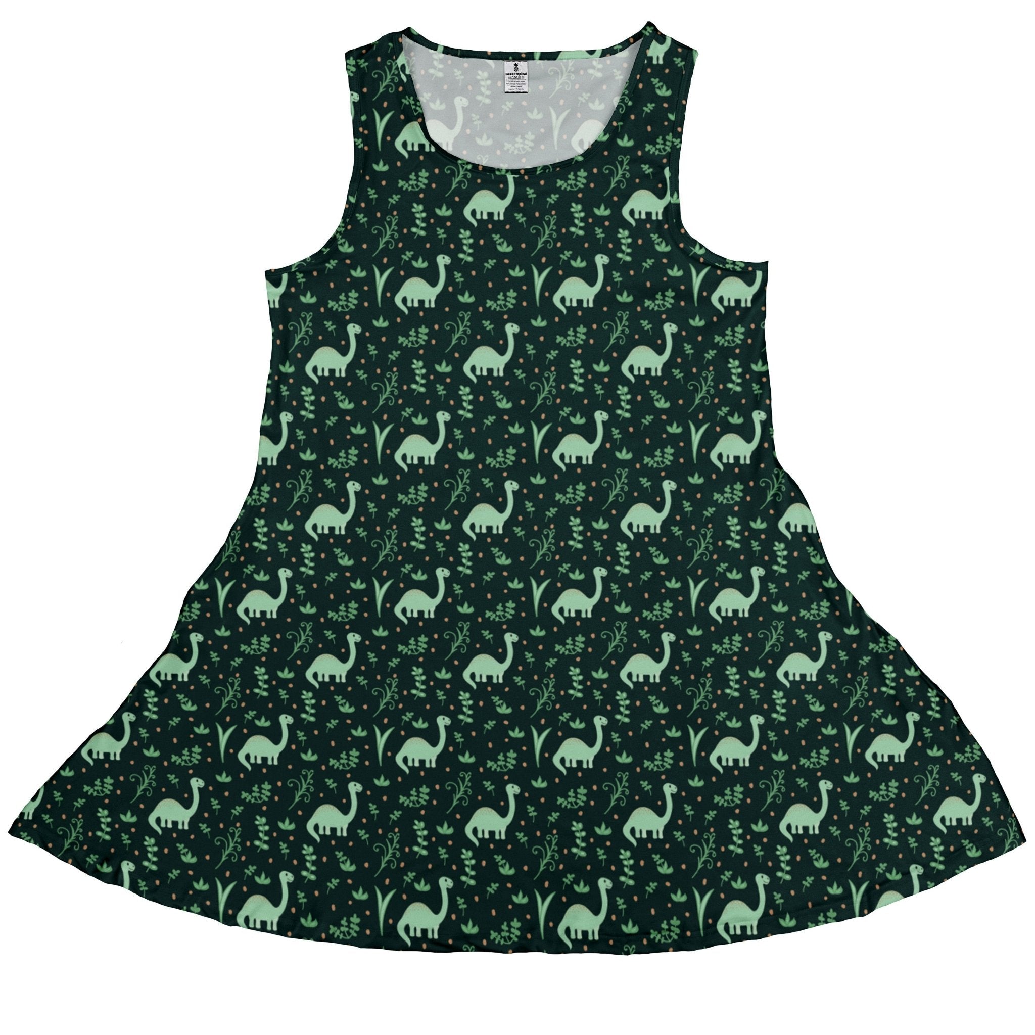 Dino Green Tropics Green Dinosaur Sleeveless Dress Dino Green Tropics Green Dinosaur Sleeveless Dress