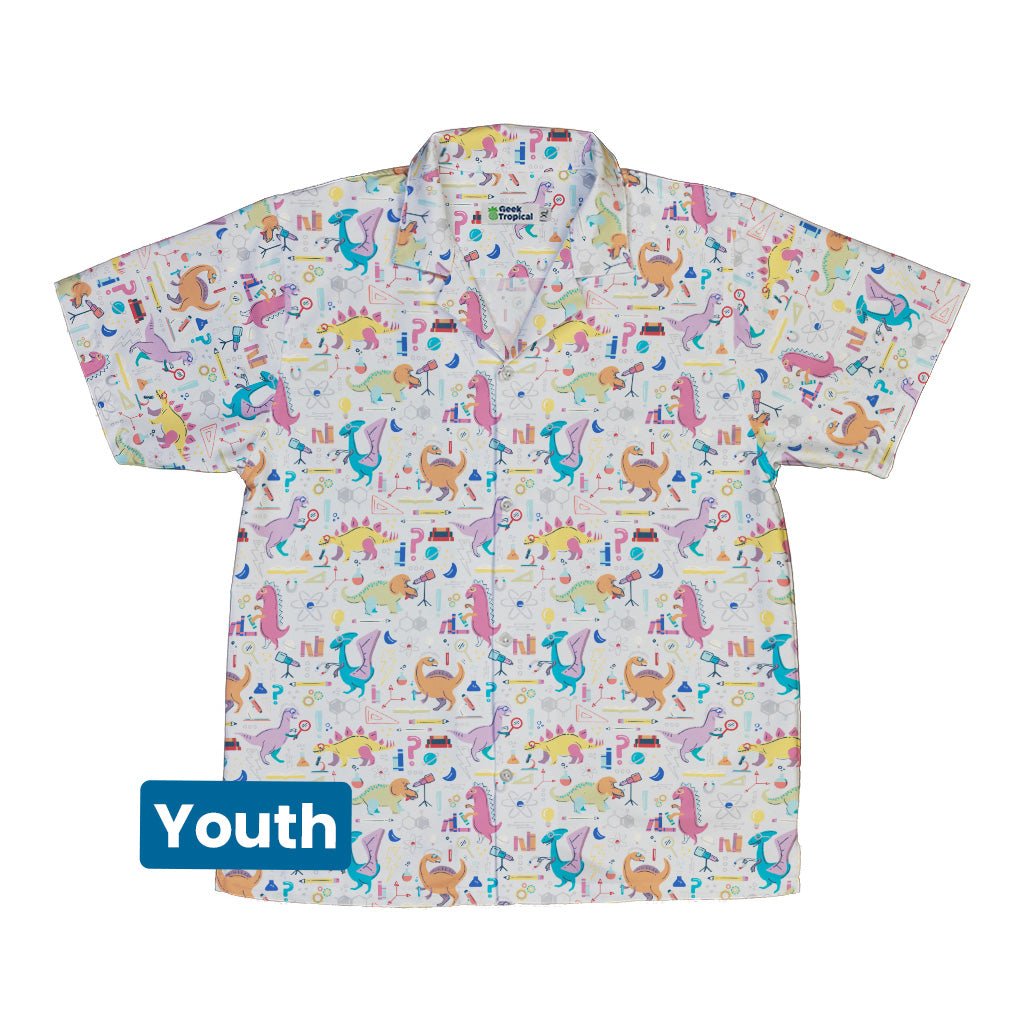 Dino Scientists Youth Hawaiian Shirt Geek Nerd Design by Zirkus Design dinosaur print q225