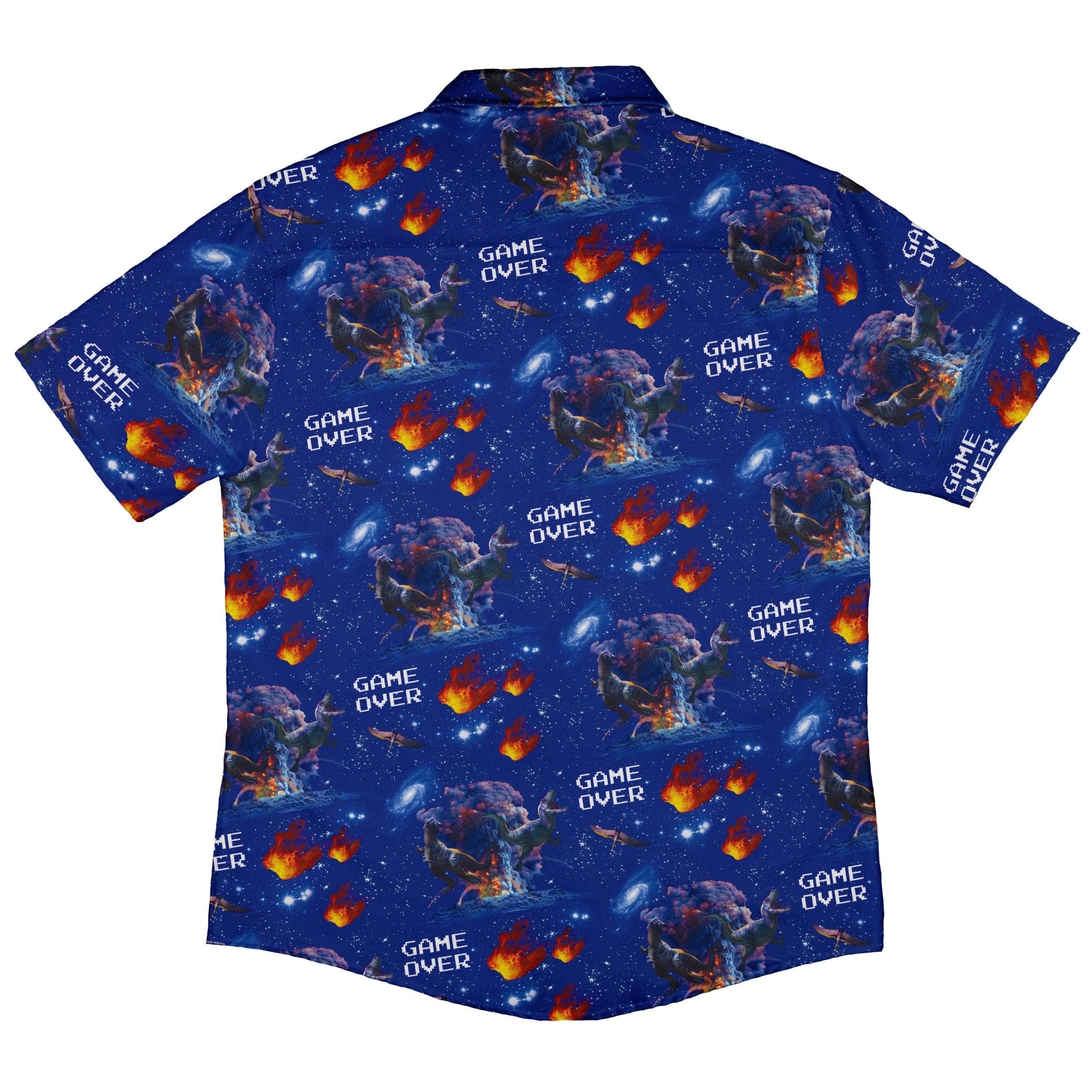 Dinosaur Game Over Button Up Shirt - adult sizing - Design by Random Galaxy - dinosaur print