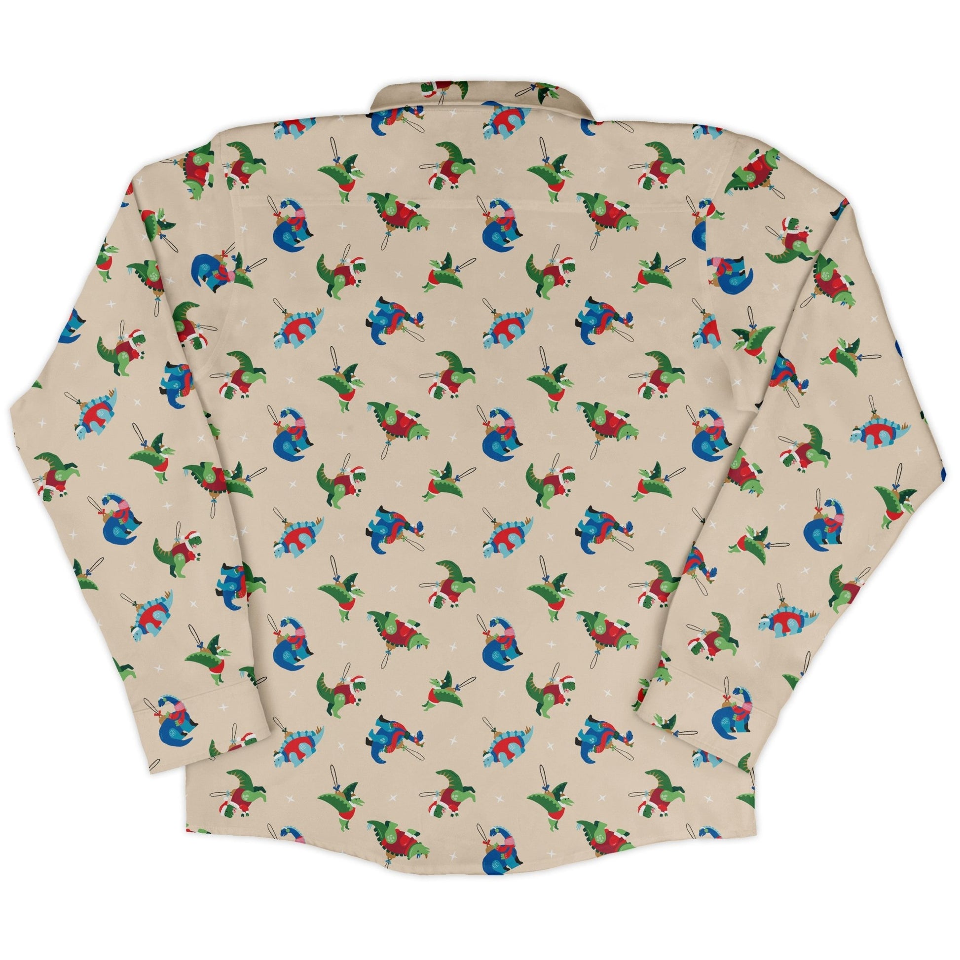 Dinosaur Ornaments Long Sleeve Button Up Shirt Geek Nerd adult sizing christmas print Design by Zirkus Design