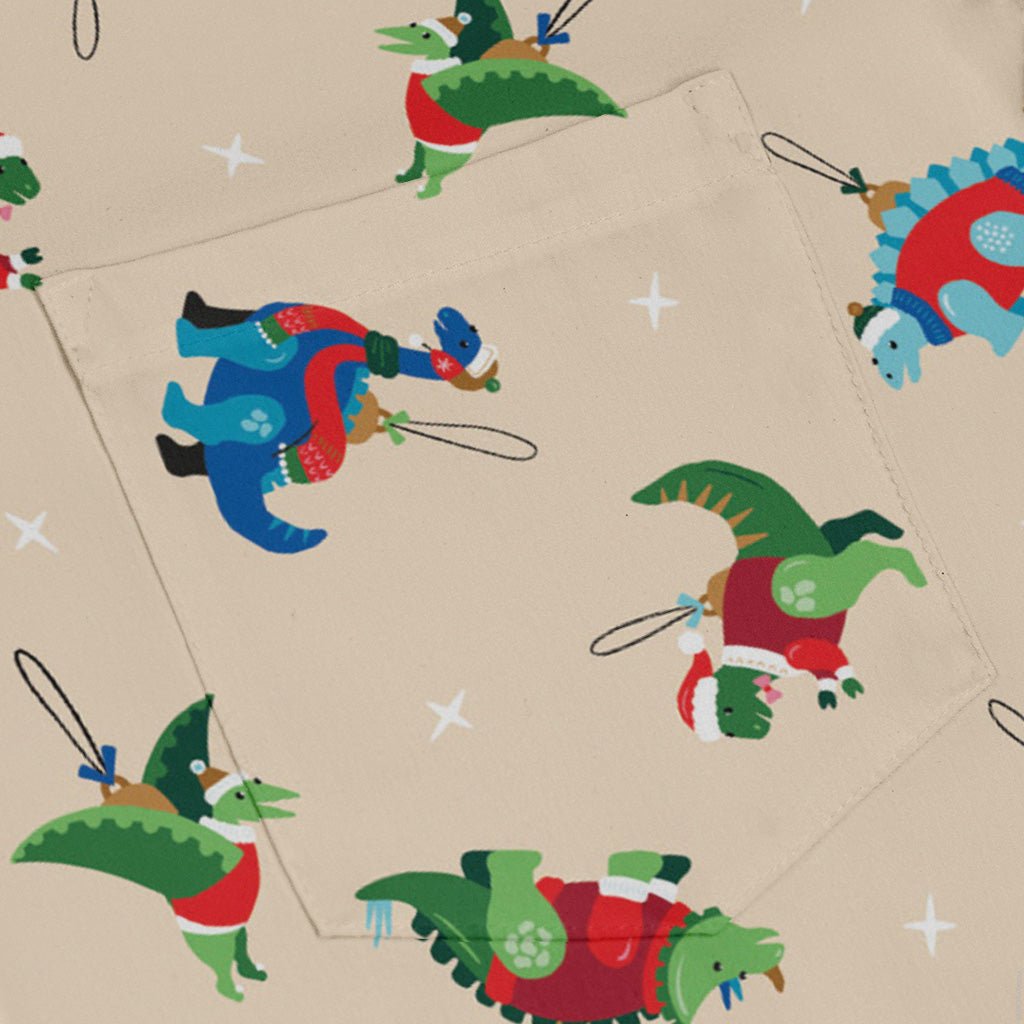 Dinosaur Ornaments Long Sleeve Button Up Shirt Geek Nerd adult sizing christmas print Design by Zirkus Design
