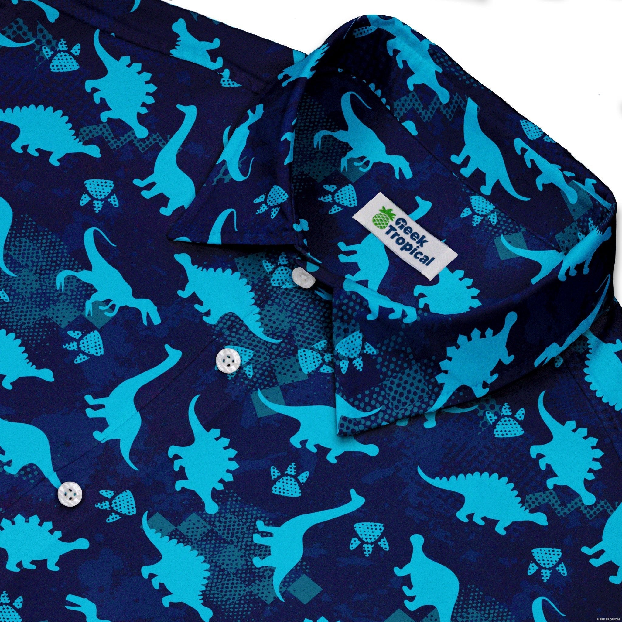 Dinosaur Urban Geometric Blue Dinosaur Button Up Shirt - adult sizing - dinosaur print -