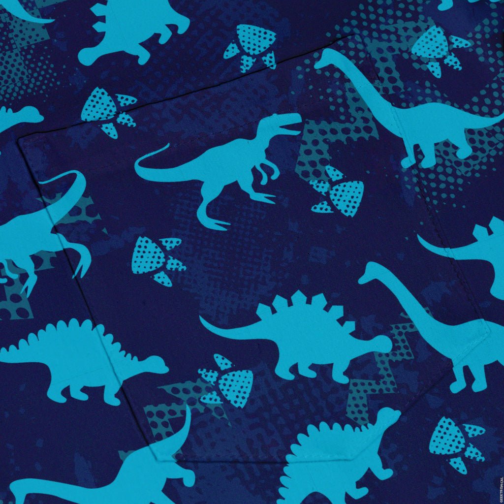 Dinosaur Urban Geometric Blue Dinosaur Button Up Shirt - adult sizing - dinosaur print -