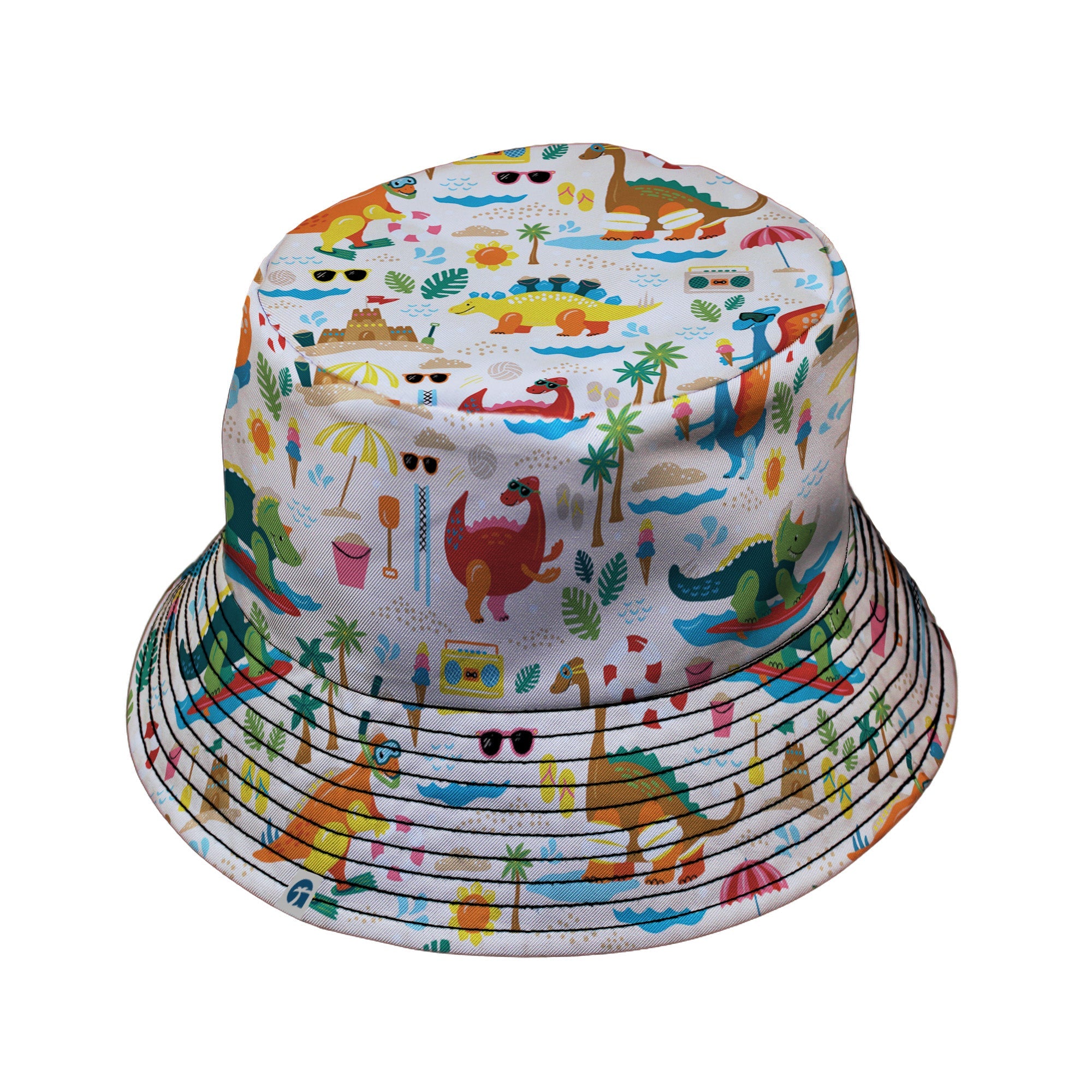 Dinosaur Beach Party Bucket Hat Geek Nerd Design by Zirkus Design dinosaur print lx - B