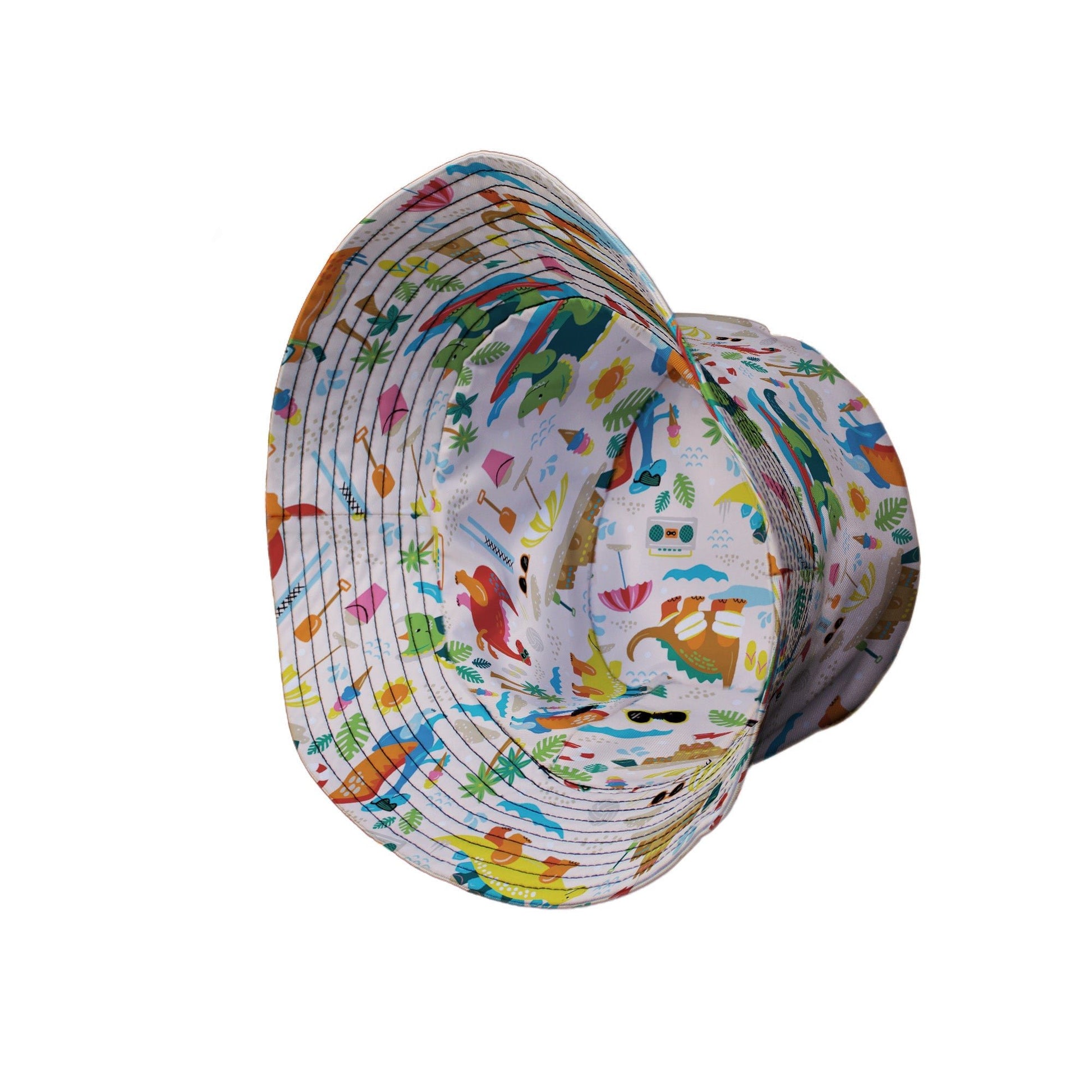 Dinosaur Beach Party Bucket Hat Geek Nerd Design by Zirkus Design dinosaur print lx - B