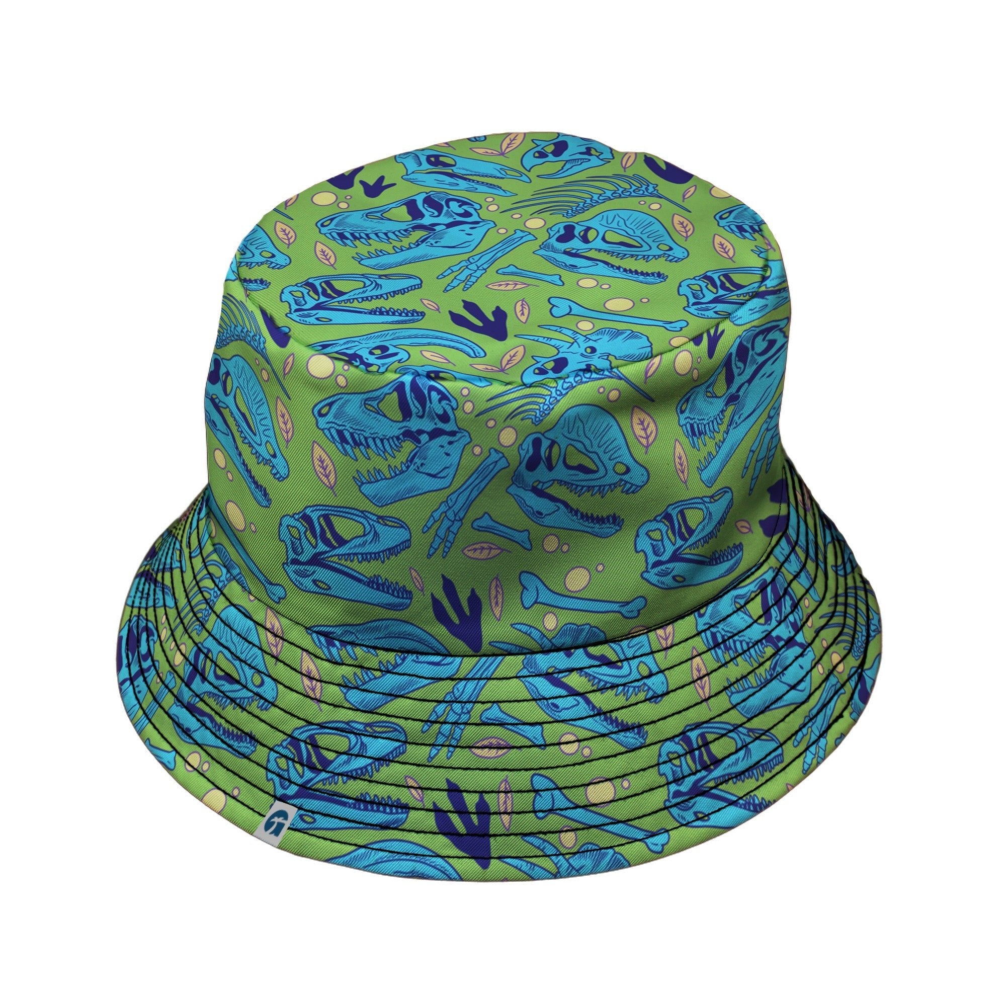 Dinosaur Bone Digs Bucket Hat Geek Nerd Design by Julie Kitzes dinosaur print funny prints