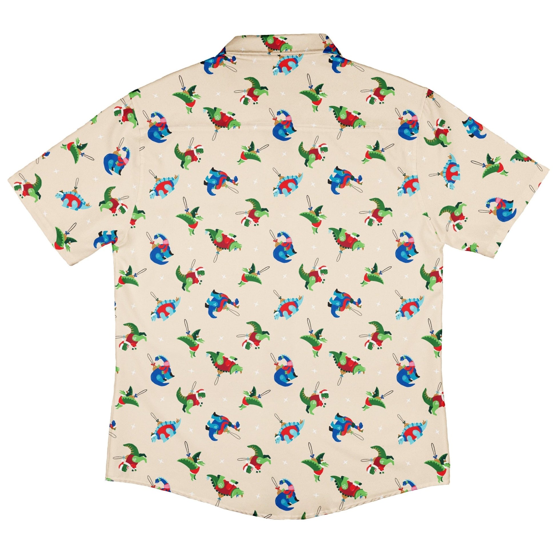 Dinosaur Ornaments Button Up Shirt Geek Nerd adult sizing christmas print Design by Zirkus Design