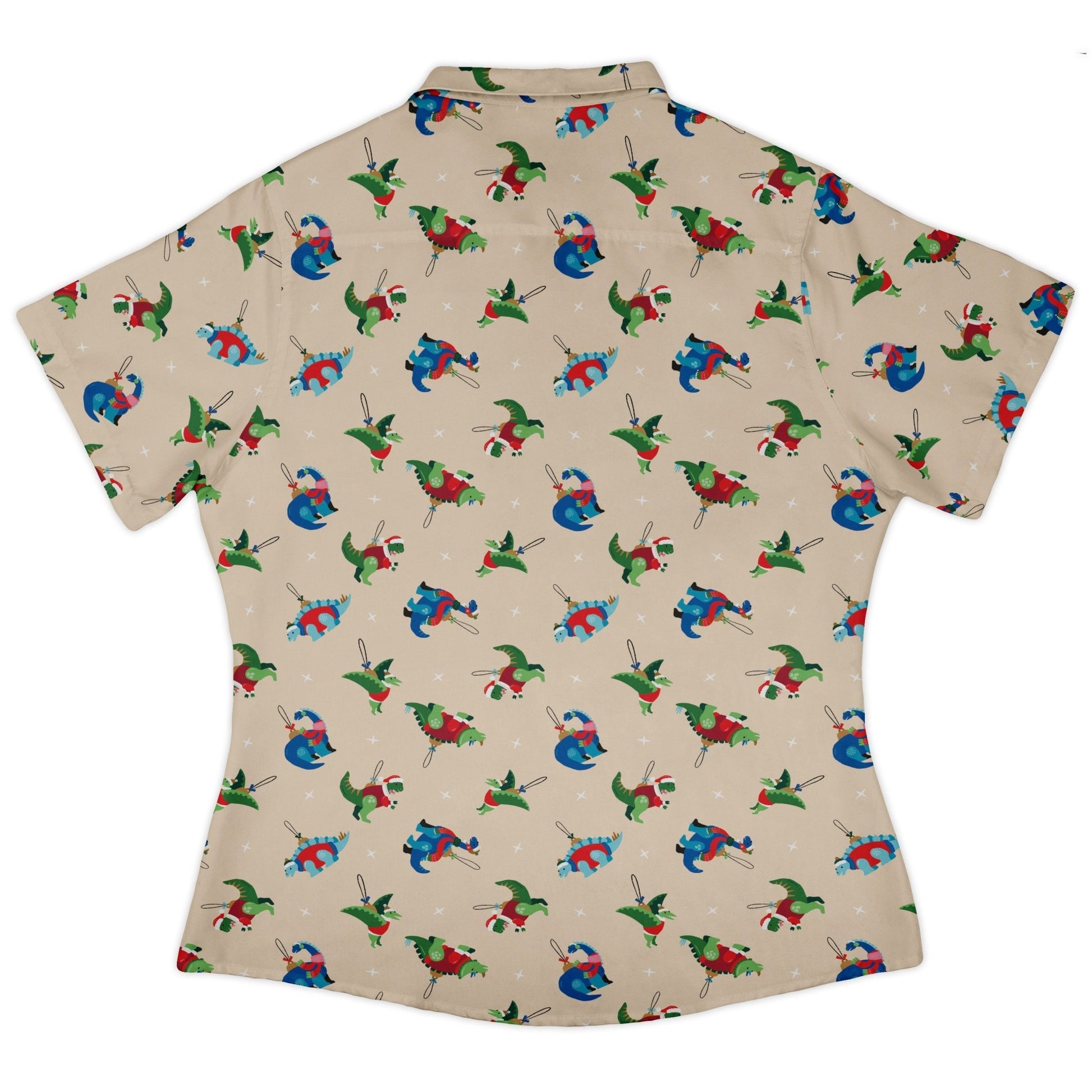 Dinosaur Ornaments Curvy Button Up Shirt Geek Nerd christmas print Design by Zirkus Design dinosaur print