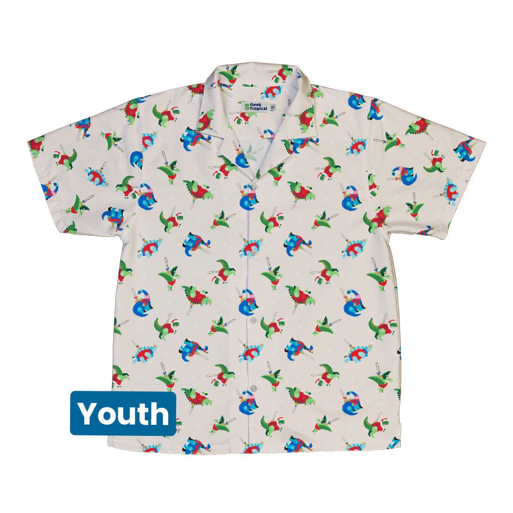Dinosaur Ornaments Youth Hawaiian Shirt Geek Nerd christmas print Design by Zirkus Design dinosaur print
