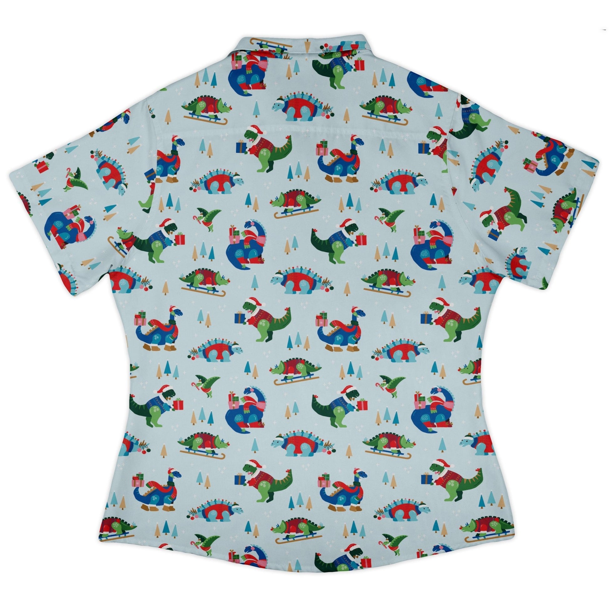 Dinosaur Wonderful Winter Curvy Button Up Shirt Geek Nerd christmas print Design by Zirkus Design dinosaur print