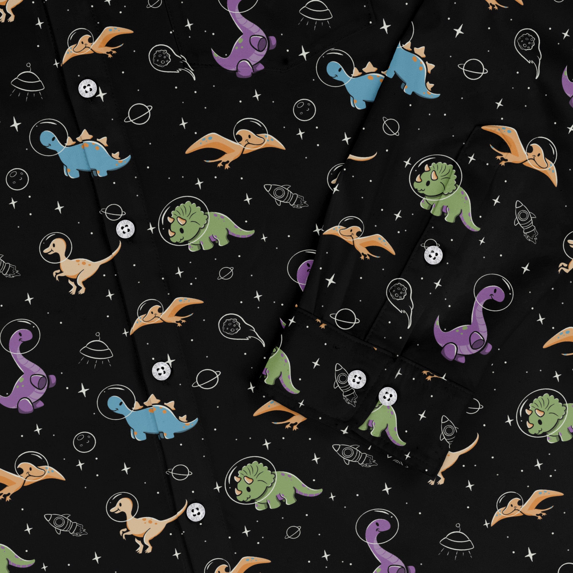 Dinostellar Space Dinosaurs Long Sleeve Button Up Shirt Geek Nerd 0925 adult sizing All Adult Button Up Shirts