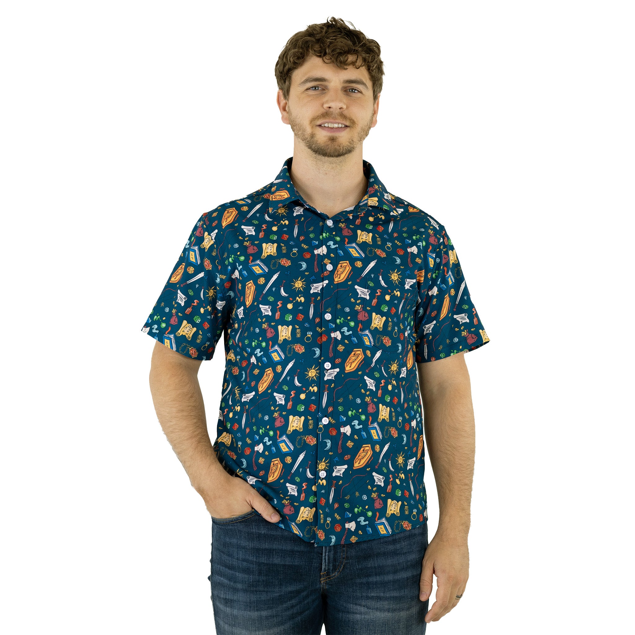 Dnd Adventure Button Up Shirt - adult sizing - dnd & rpg print -