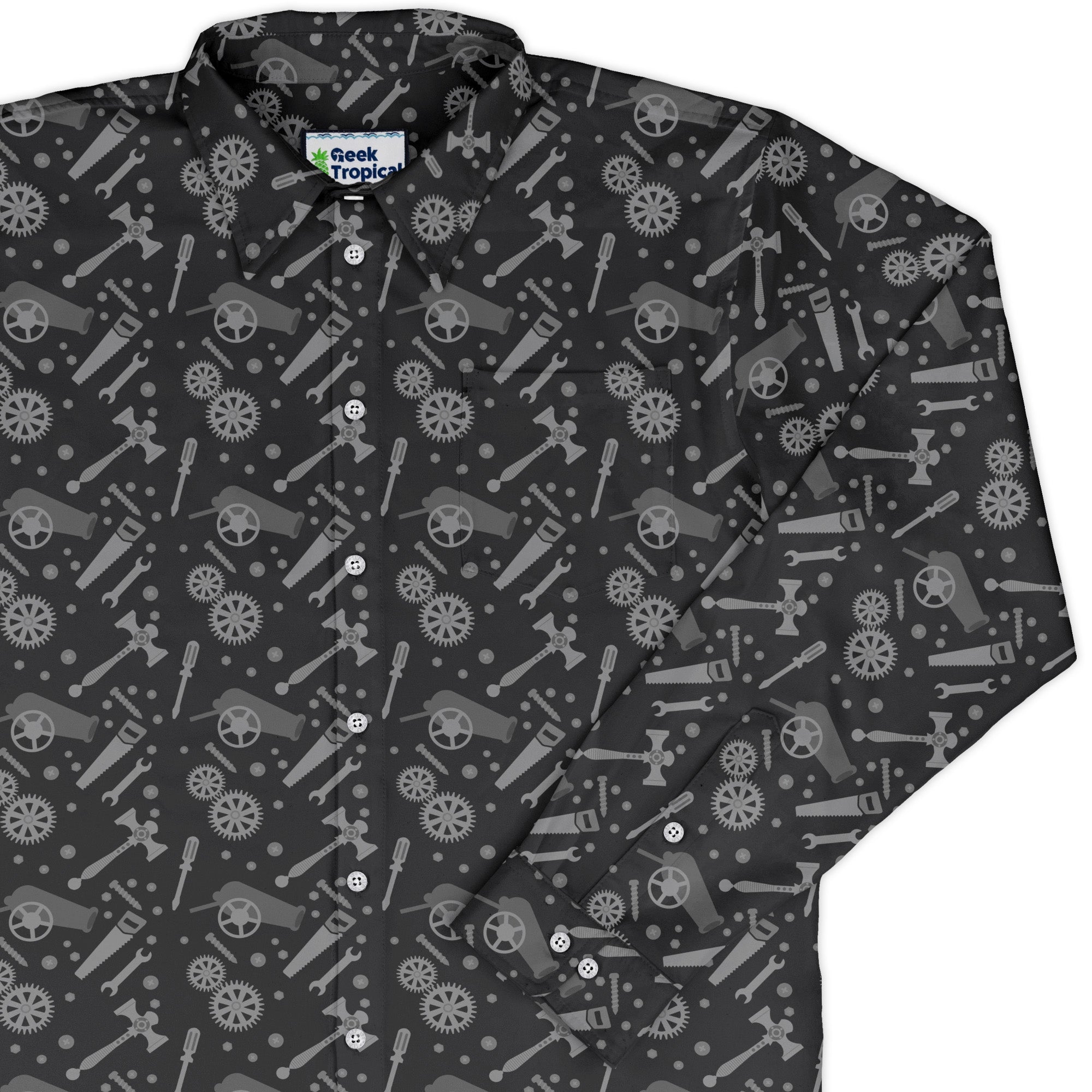 Dnd Artificer Class Long Sleeve Button Up Shirt Geek Nerd adult sizing Design by Heather Davenport dnd & rpg print