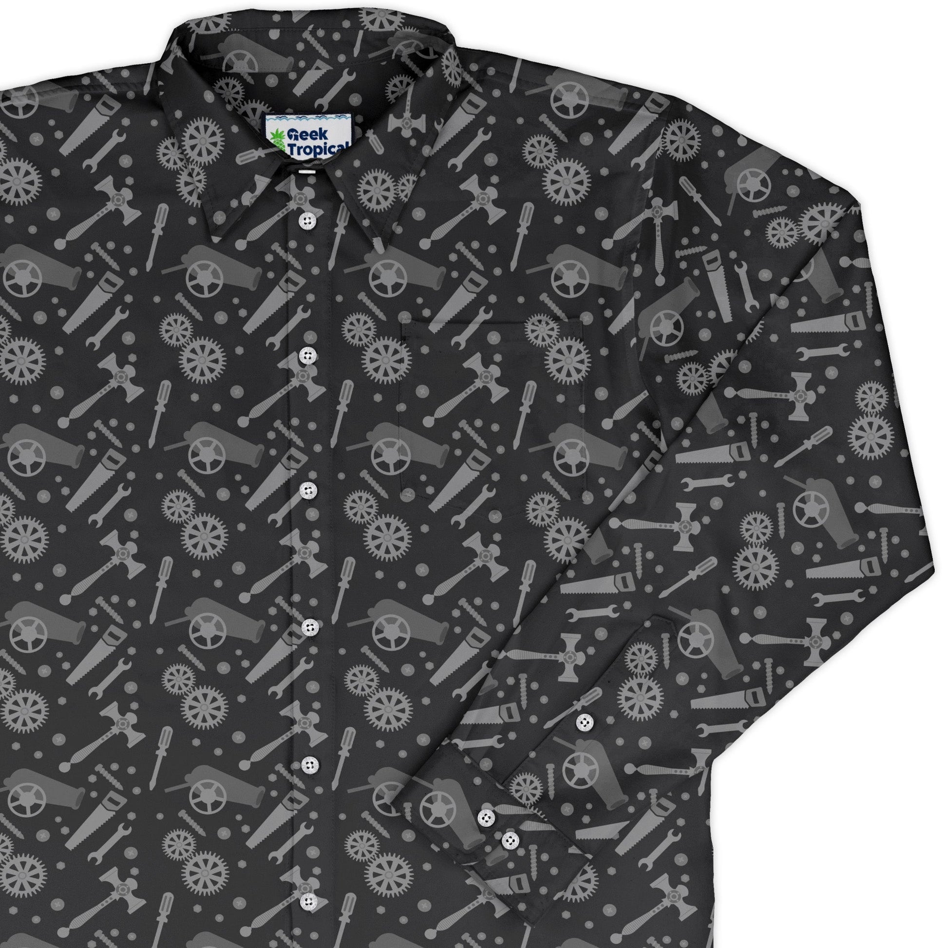 Dnd Artificer Class Long Sleeve Button Up Shirt Geek Nerd adult sizing Design by Heather Davenport dnd & rpg print