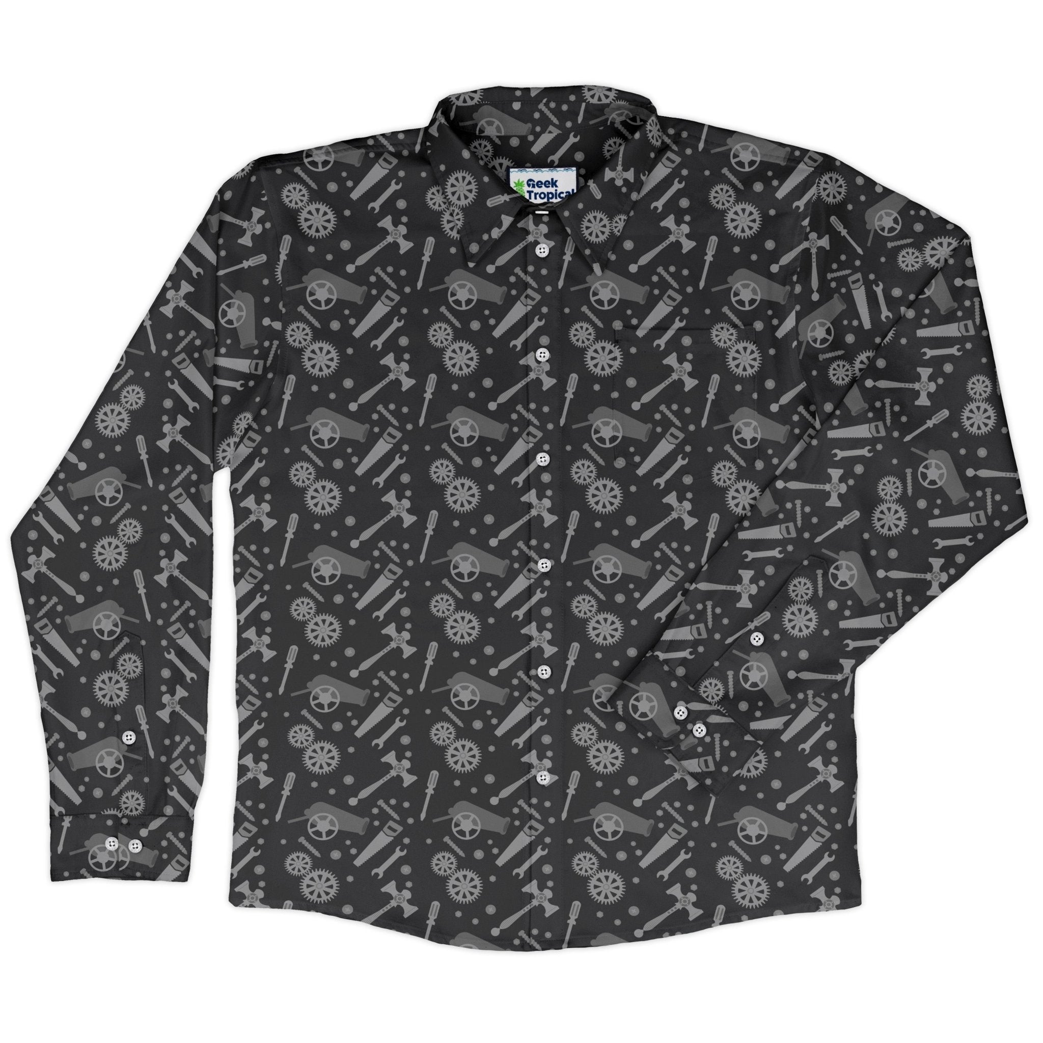 Dnd Artificer Class Long Sleeve Button Up Shirt Geek Nerd adult sizing Design by Heather Davenport dnd & rpg print
