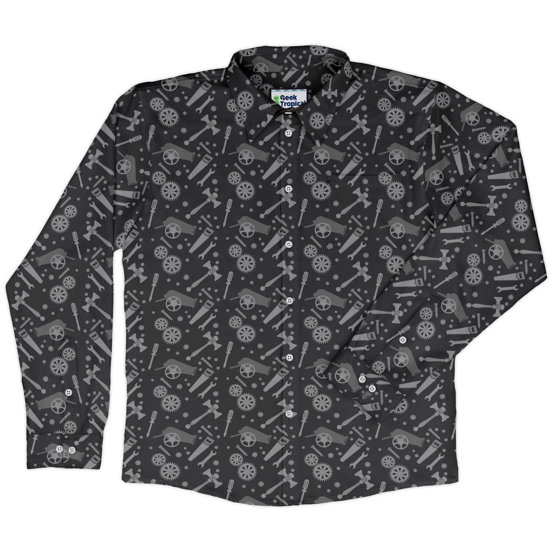 Dnd Artificer Class Long Sleeve Button Up Shirt Geek Nerd adult sizing Design by Heather Davenport dnd & rpg print