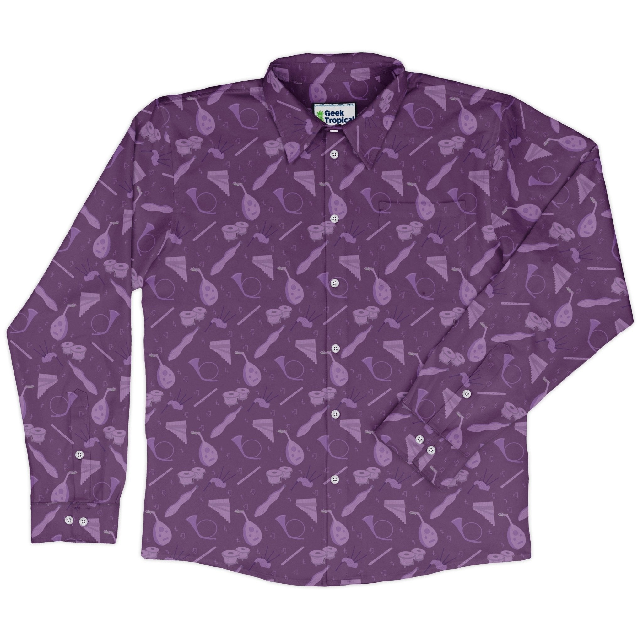 Dnd Bard Class Long Sleeve Button Up Shirt Geek Nerd adult sizing Design by Heather Davenport dnd & rpg print