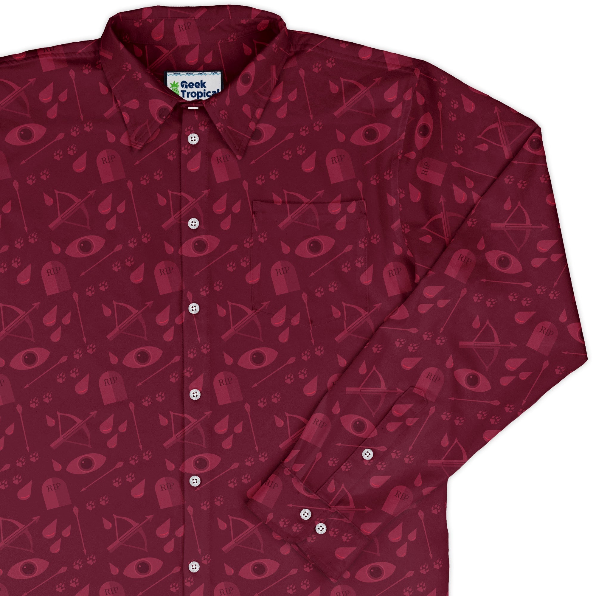 Dnd Blood Hunter Class Long Sleeve Button Up Shirt Geek Nerd adult sizing Design by Heather Davenport dnd & rpg print