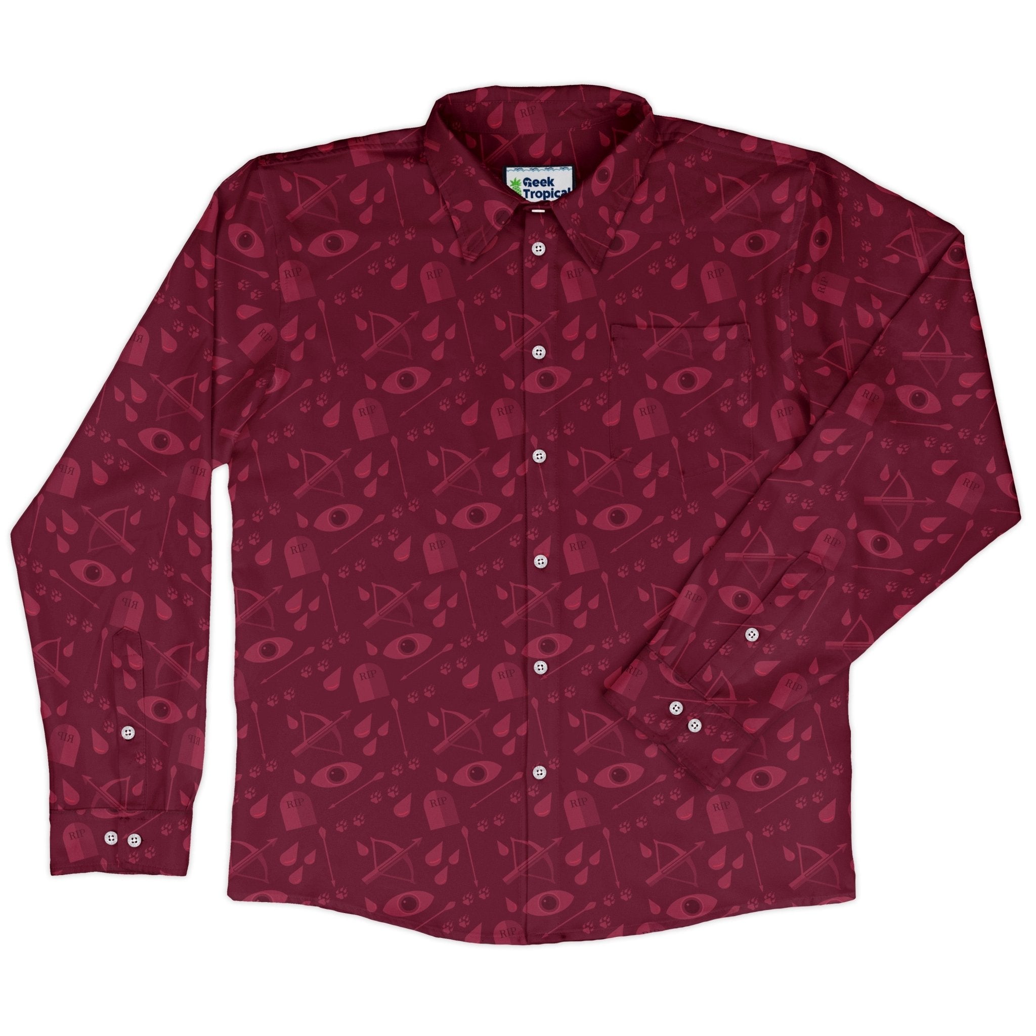 Dnd Blood Hunter Class Long Sleeve Button Up Shirt Geek Nerd adult sizing Design by Heather Davenport dnd & rpg print