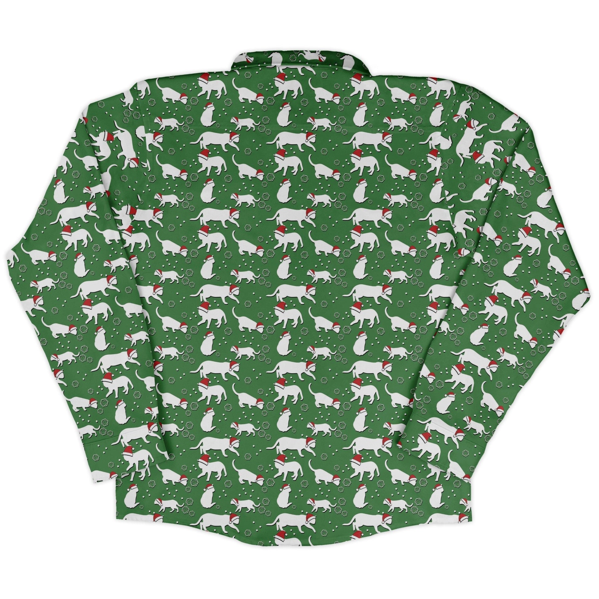 Dnd Christmas Dice Cats Long Sleeve Button Up Shirt Geek Nerd adult sizing Christmas Print Design by Heather Davenport