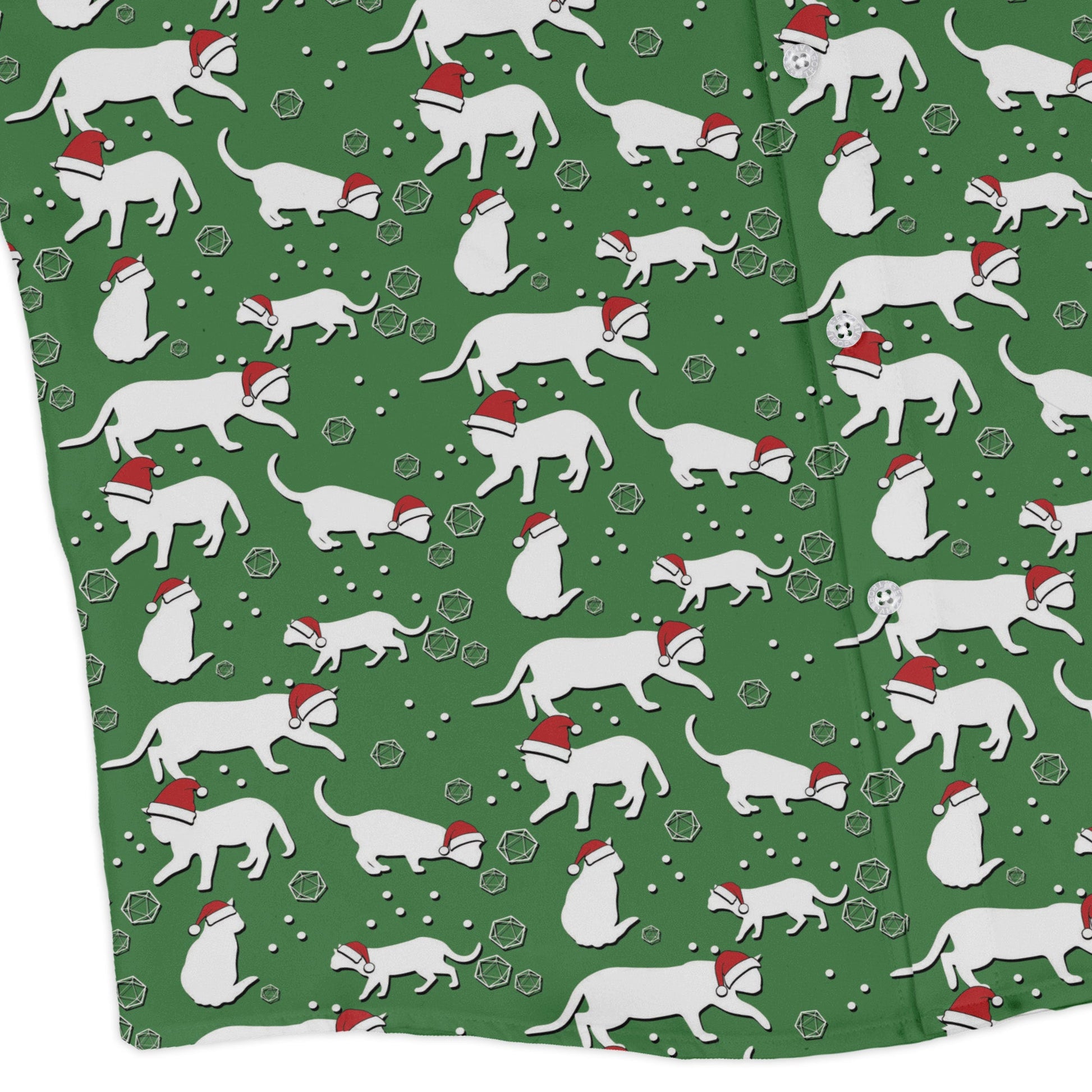 Dnd Christmas Dice Cats Long Sleeve Button Up Shirt Geek Nerd adult sizing Christmas Print Design by Heather Davenport