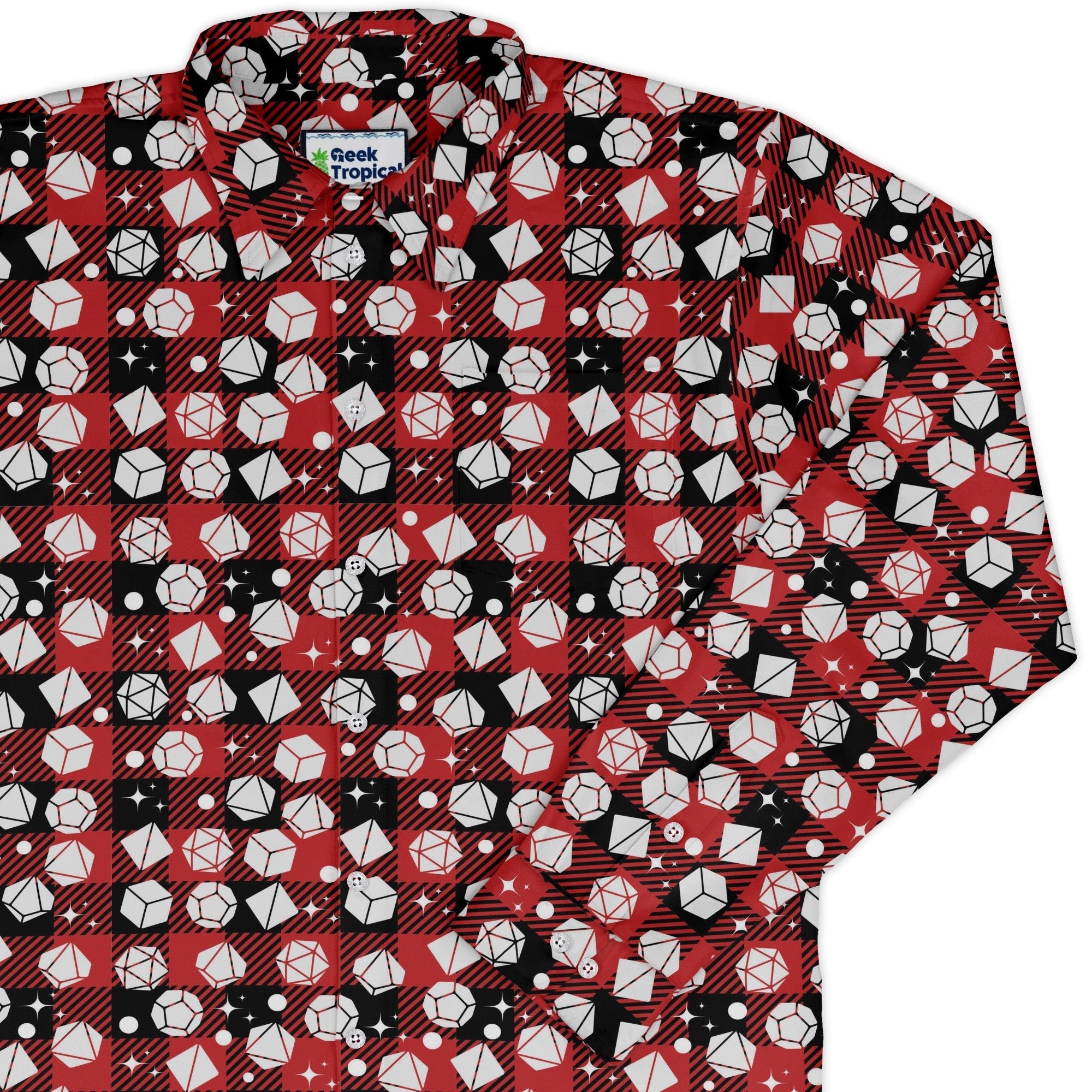 Dnd Christmas Red Plaid Long Sleeve Button Up Shirt Geek Nerd adult sizing Christmas Print dnd & rpg print
