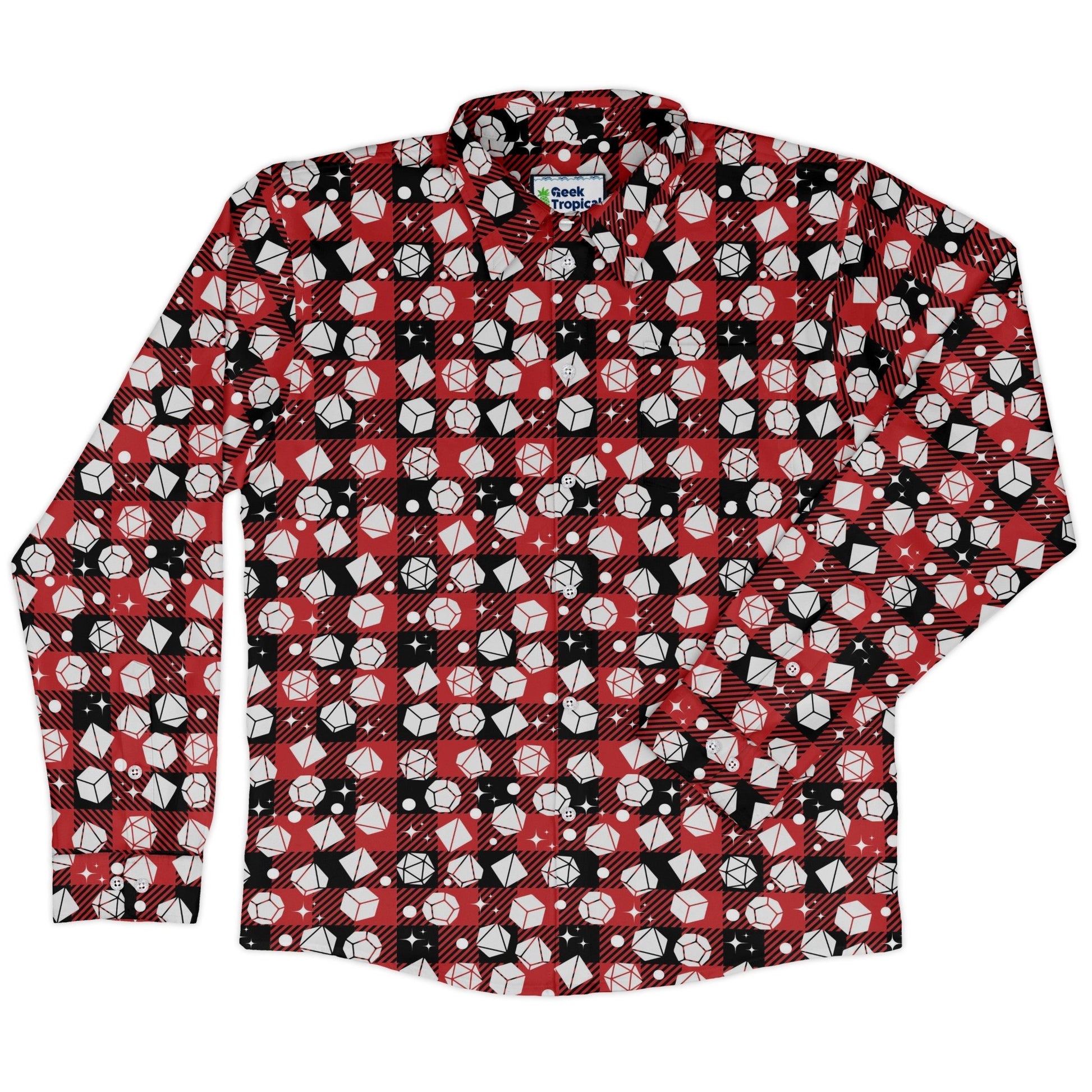Dnd Christmas Red Plaid Long Sleeve Button Up Shirt Geek Nerd adult sizing Christmas Print dnd & rpg print