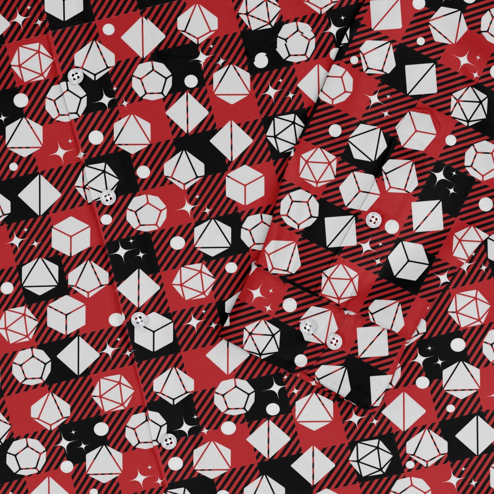 Dnd Christmas Red Plaid Long Sleeve Button Up Shirt Geek Nerd adult sizing Christmas Print dnd & rpg print