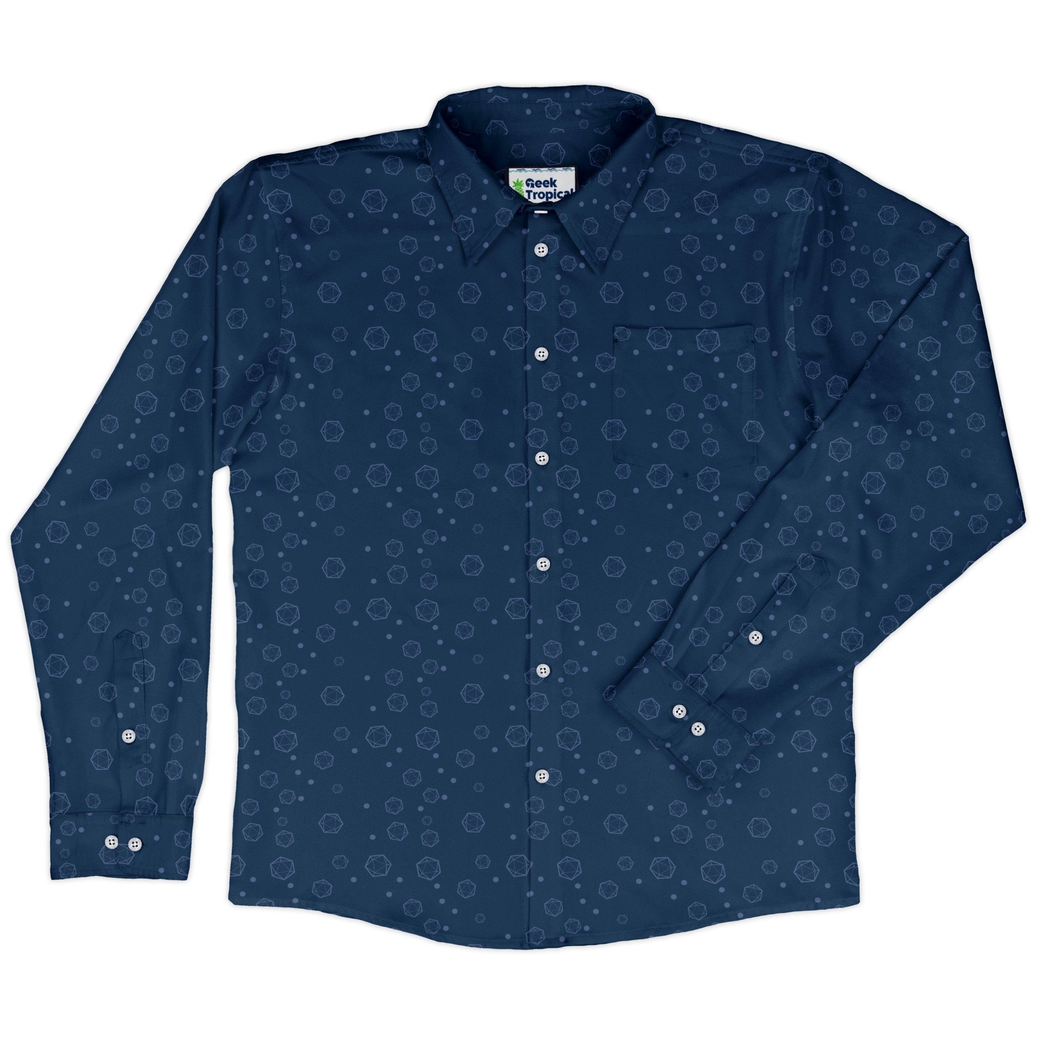 Dnd Dice Bubbles Long Sleeve Button Up Shirt Geek Nerd adult sizing Design by Heather Davenport dnd & rpg print