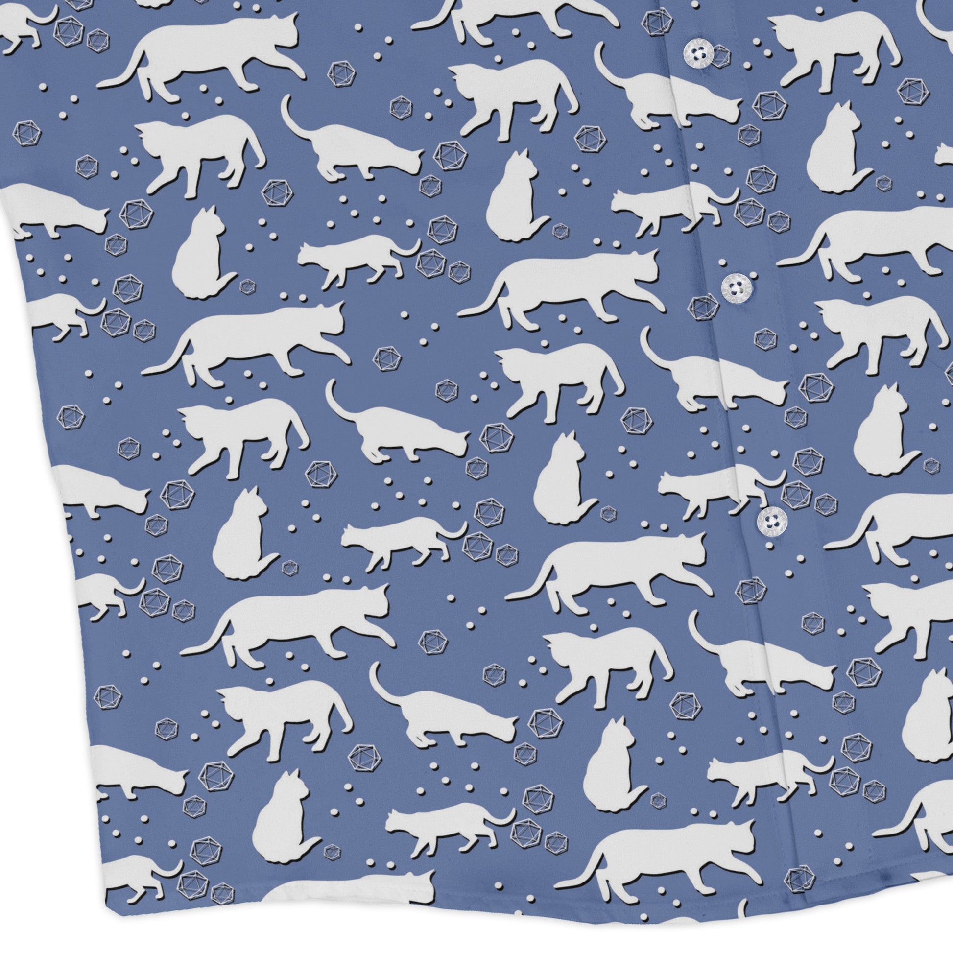 Dnd Dice Cats Long Sleeve Button Up Shirt Geek Nerd adult sizing Animal Patterns Design by Heather Davenport