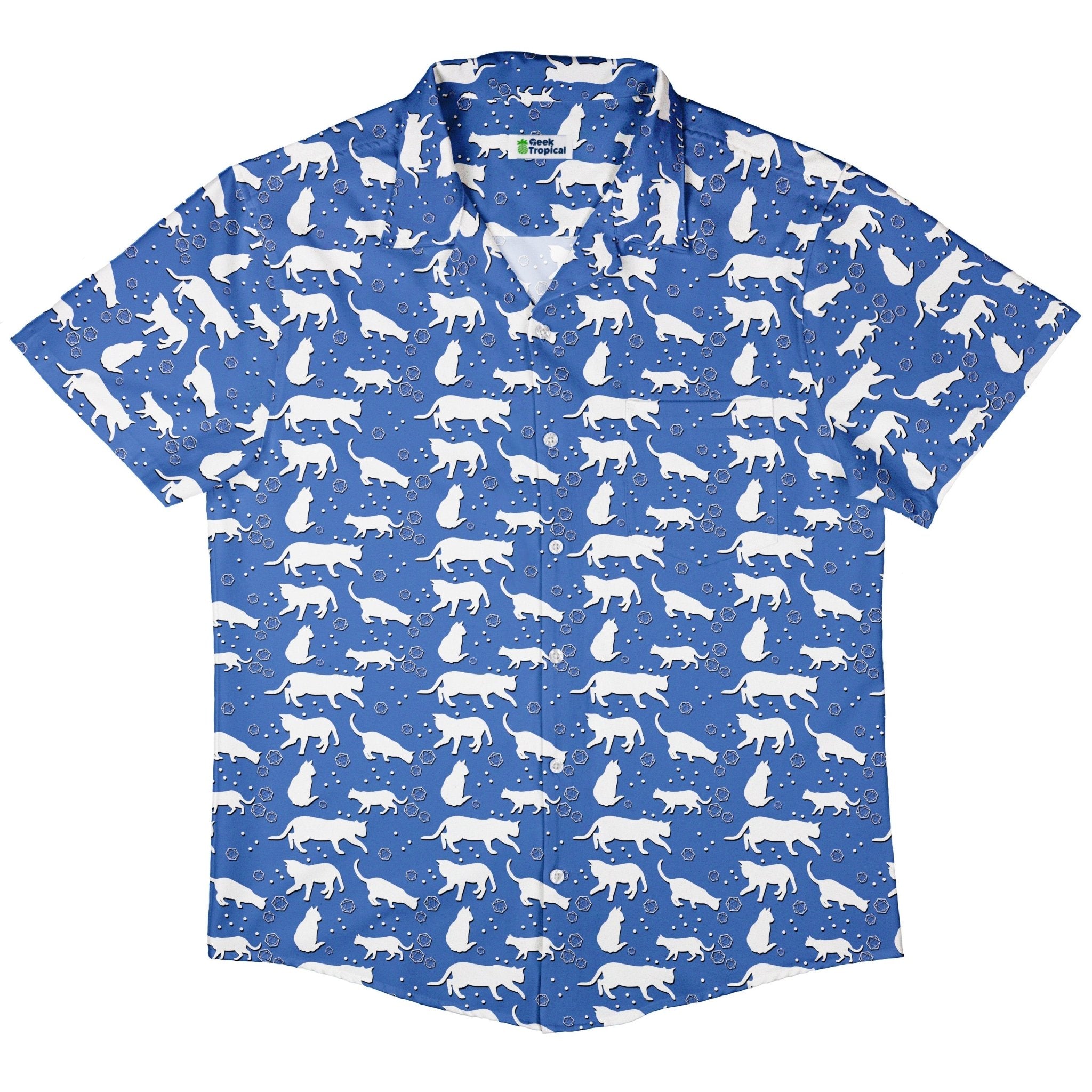 Dnd Dice Cats Button Up Shirt - adult sizing - Animal Patterns - Design by Heather Davenport