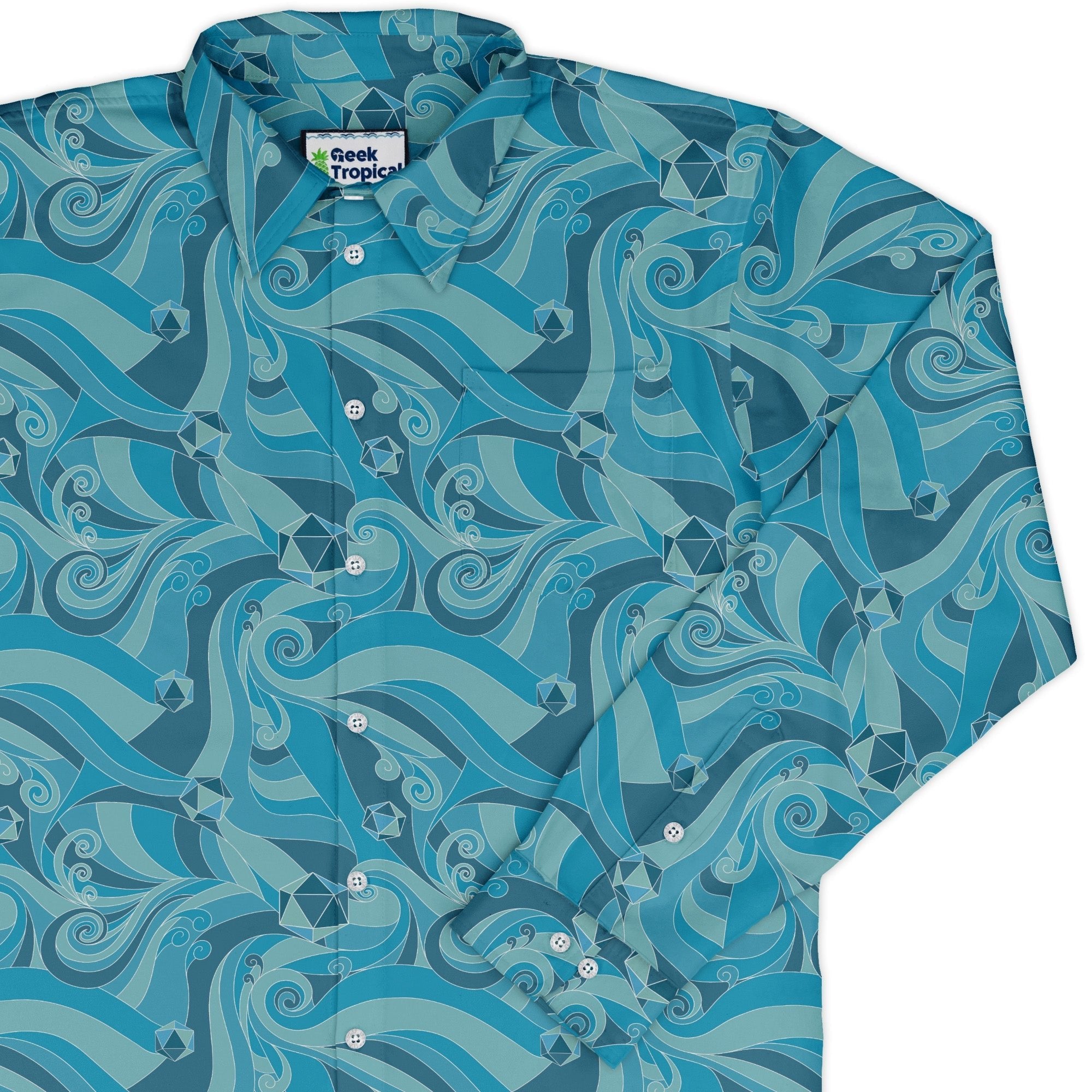 Dnd Dice Swirl Blue Long Sleeve Button Up Shirt Geek Nerd 0925 adult sizing All Adult Button Up Shirts
