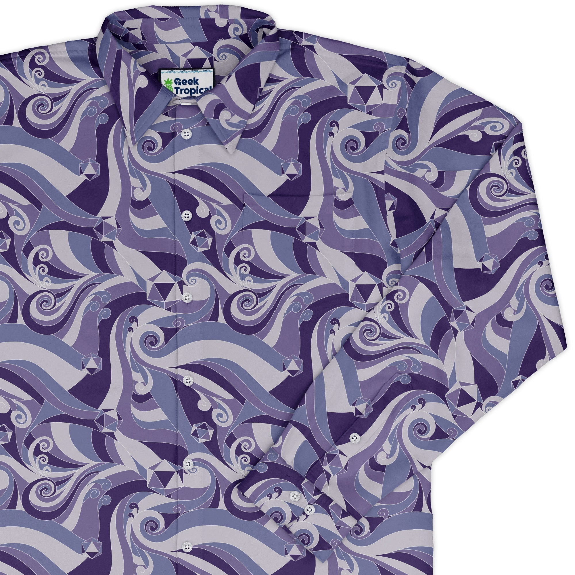 Dnd Dice Swirls Purple Long Sleeve Button Up Shirt Geek Nerd 0925 adult sizing All Adult Button Up Shirts