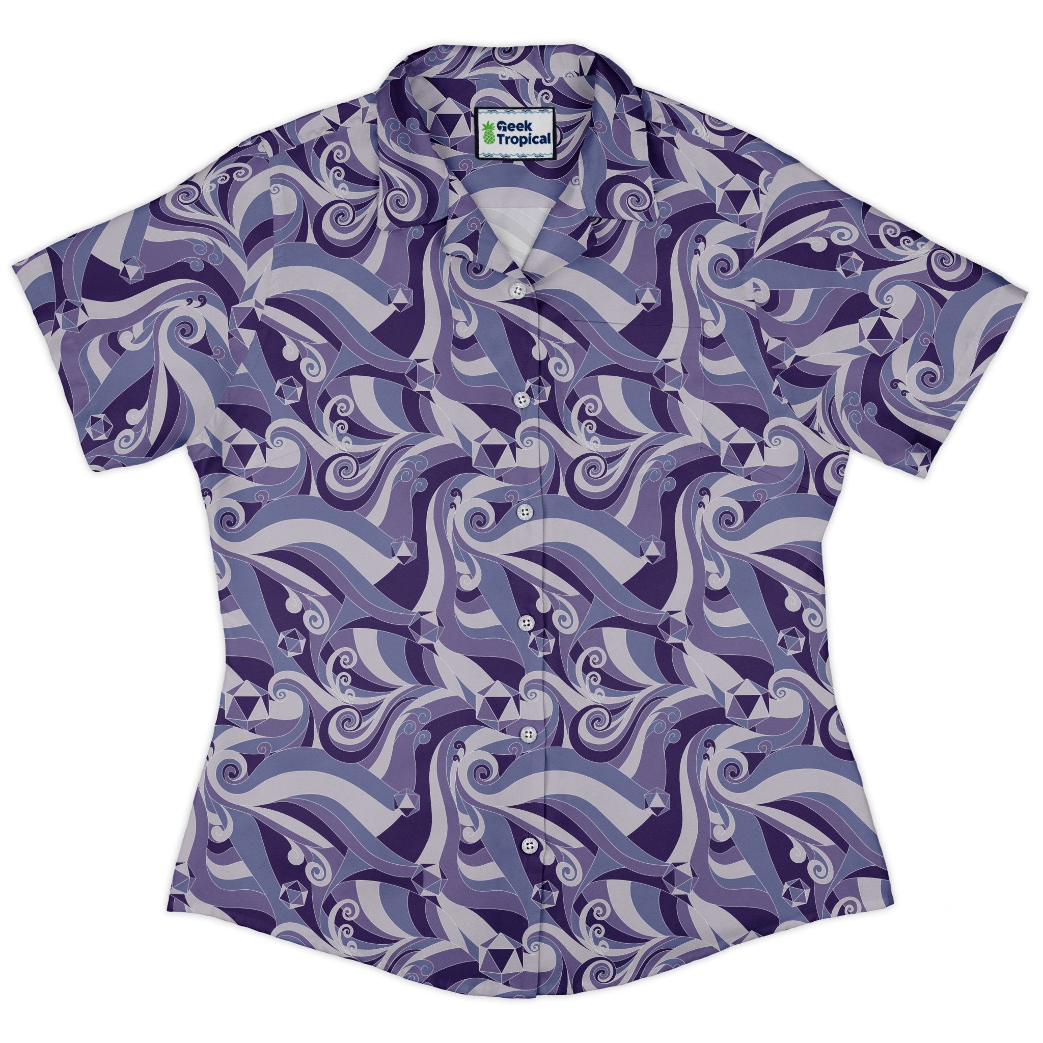 Dnd Dice Swirls Purple Curvy Button Up Shirt Geek Nerd 0925 All Adult Button Up Shirts board game print