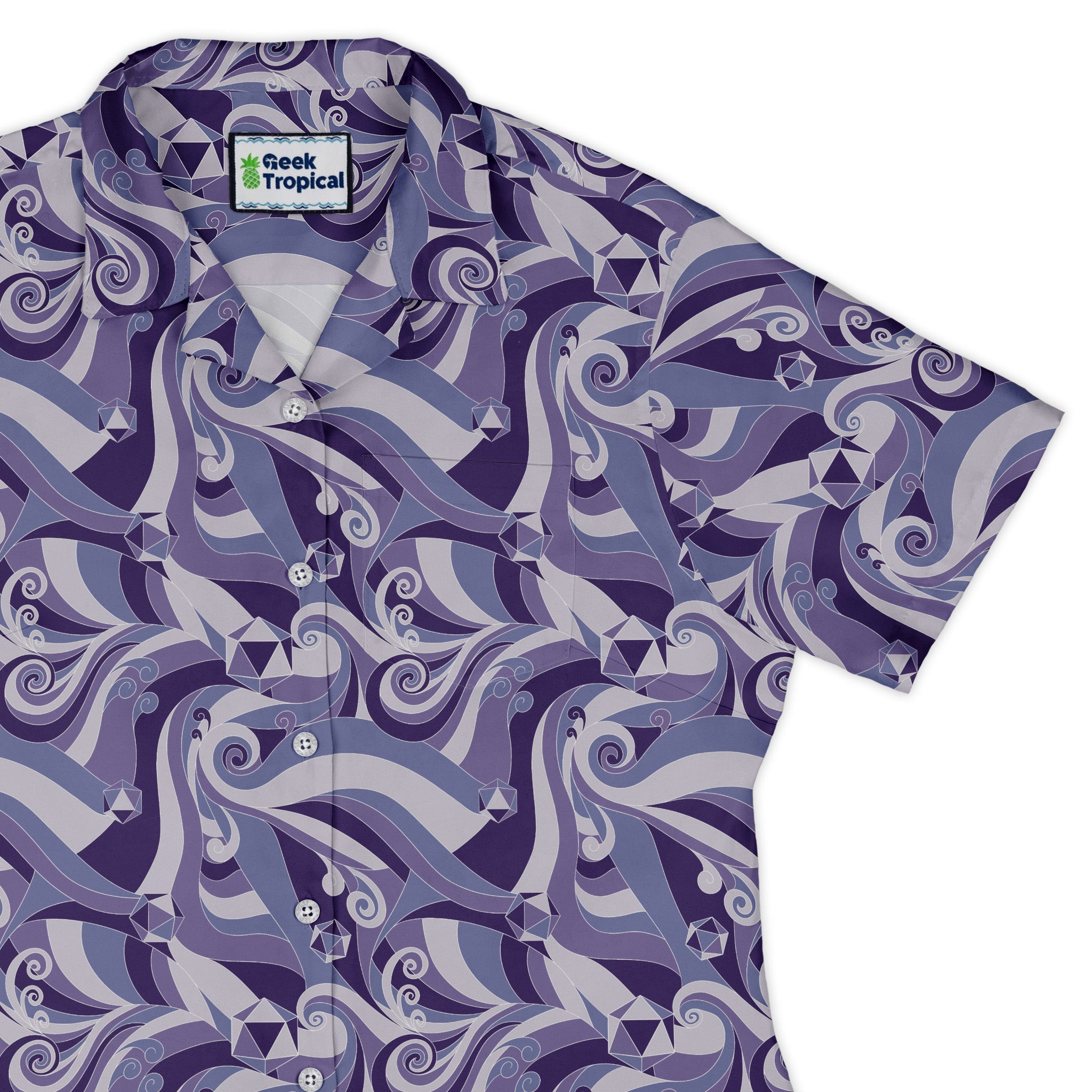 Dnd Dice Swirls Purple Curvy Button Up Shirt Geek Nerd 0925 All Adult Button Up Shirts board game print