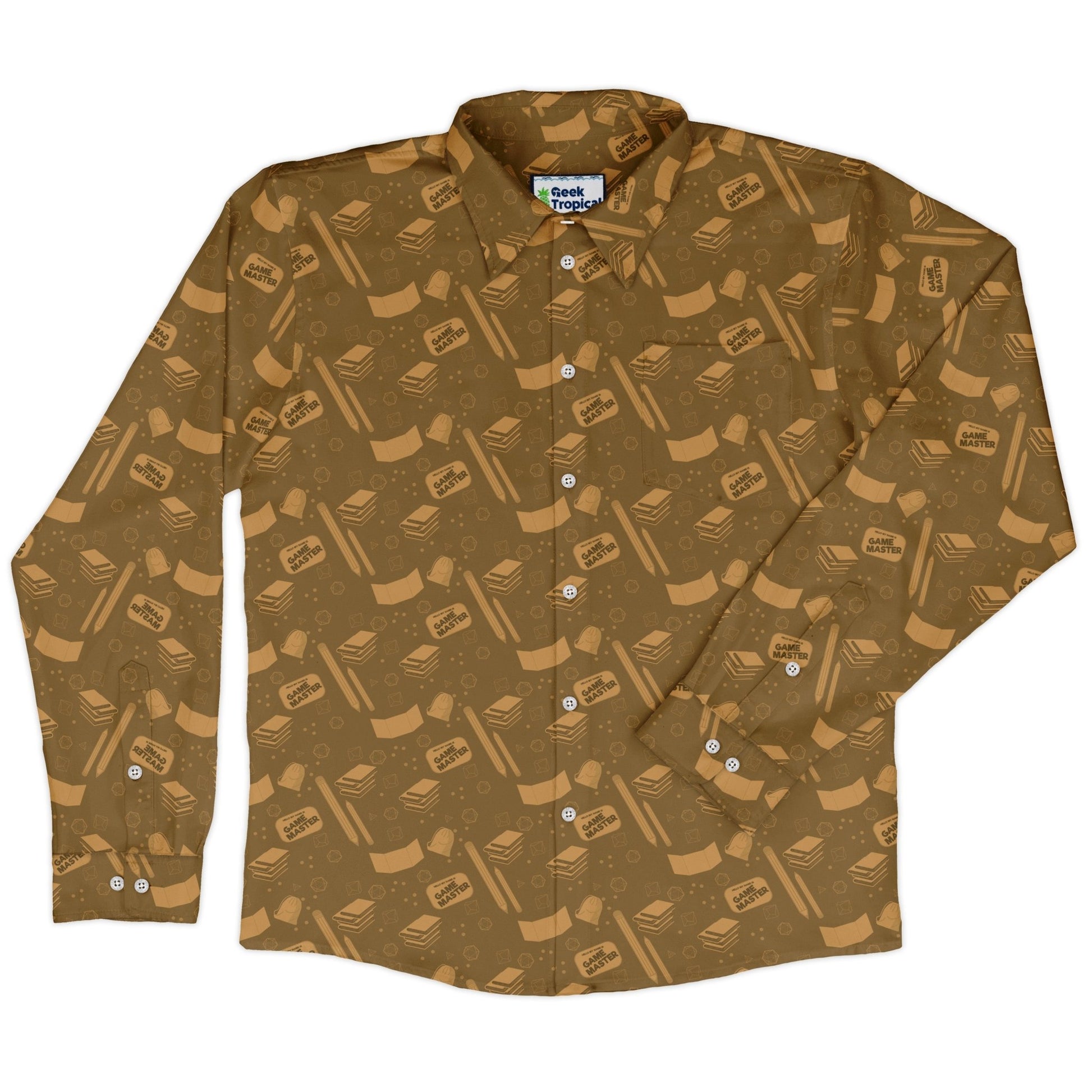 Dnd Dungeon Master Long Sleeve Button Up Shirt Geek Nerd adult sizing Design by Heather Davenport dnd & rpg print
