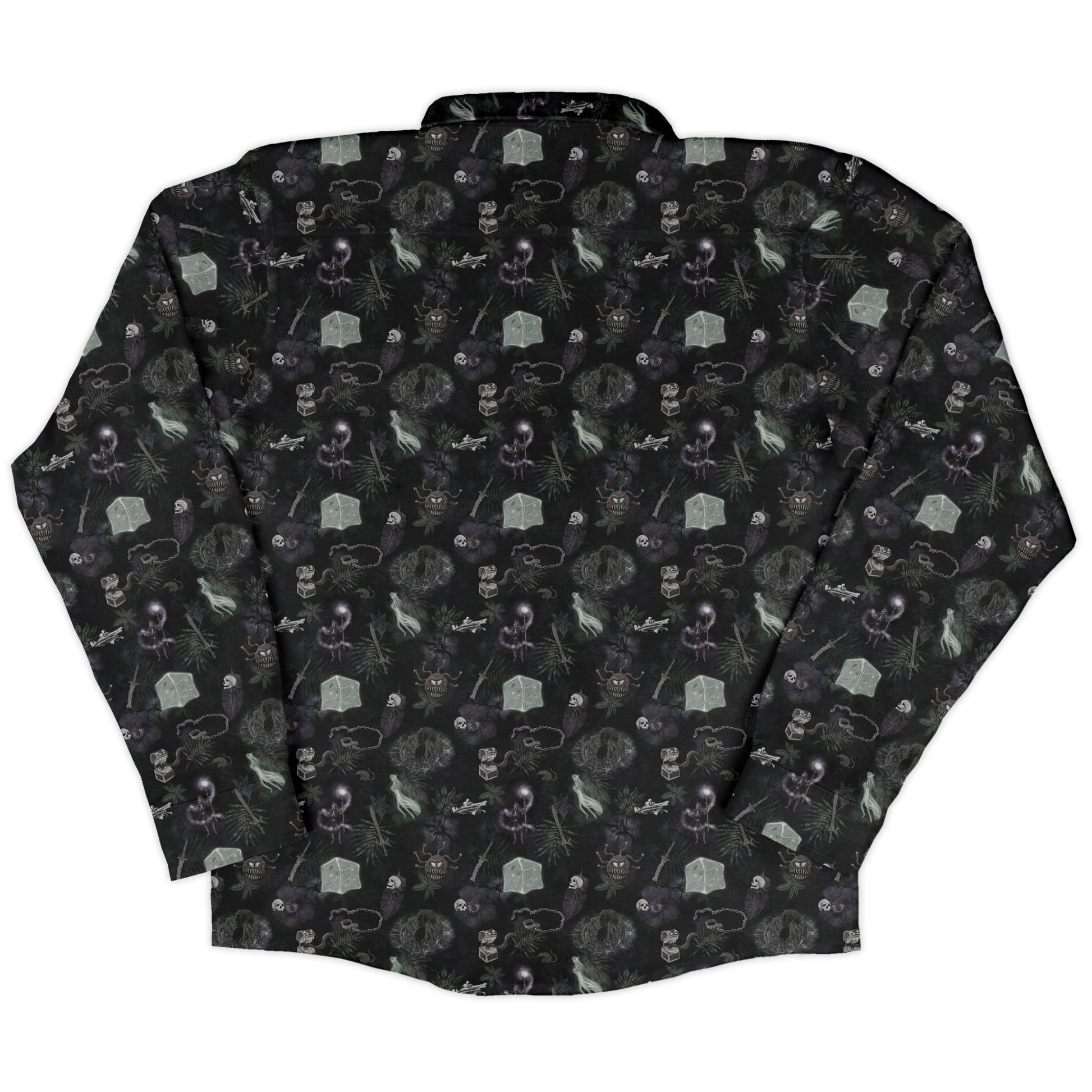 Dnd Dungeon Monsters Midnight Long Sleeve Button Up Shirt Geek Nerd adult sizing Designs by Nathan dnd & rpg print