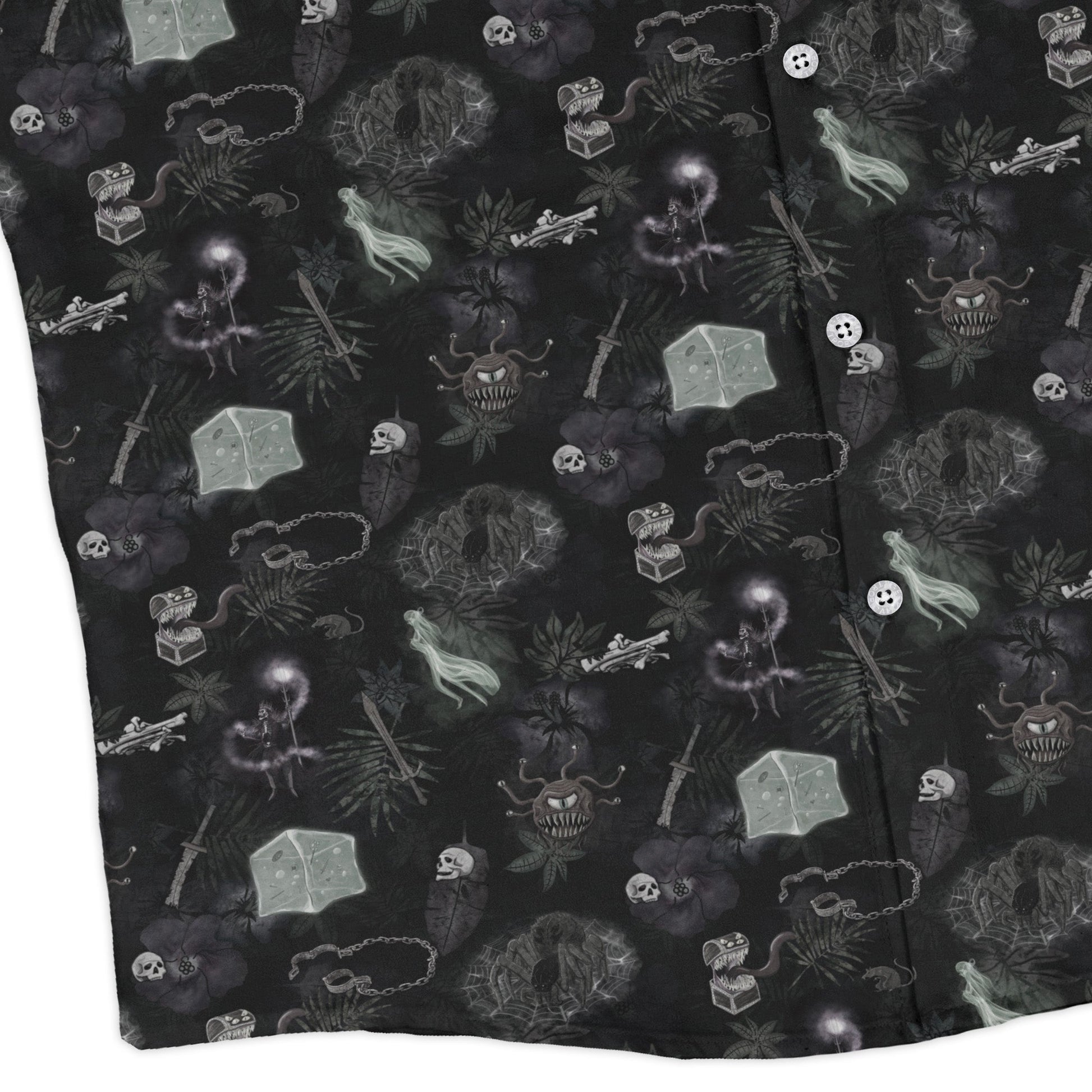 Dnd Dungeon Monsters Midnight Long Sleeve Button Up Shirt Geek Nerd adult sizing Designs by Nathan dnd & rpg print