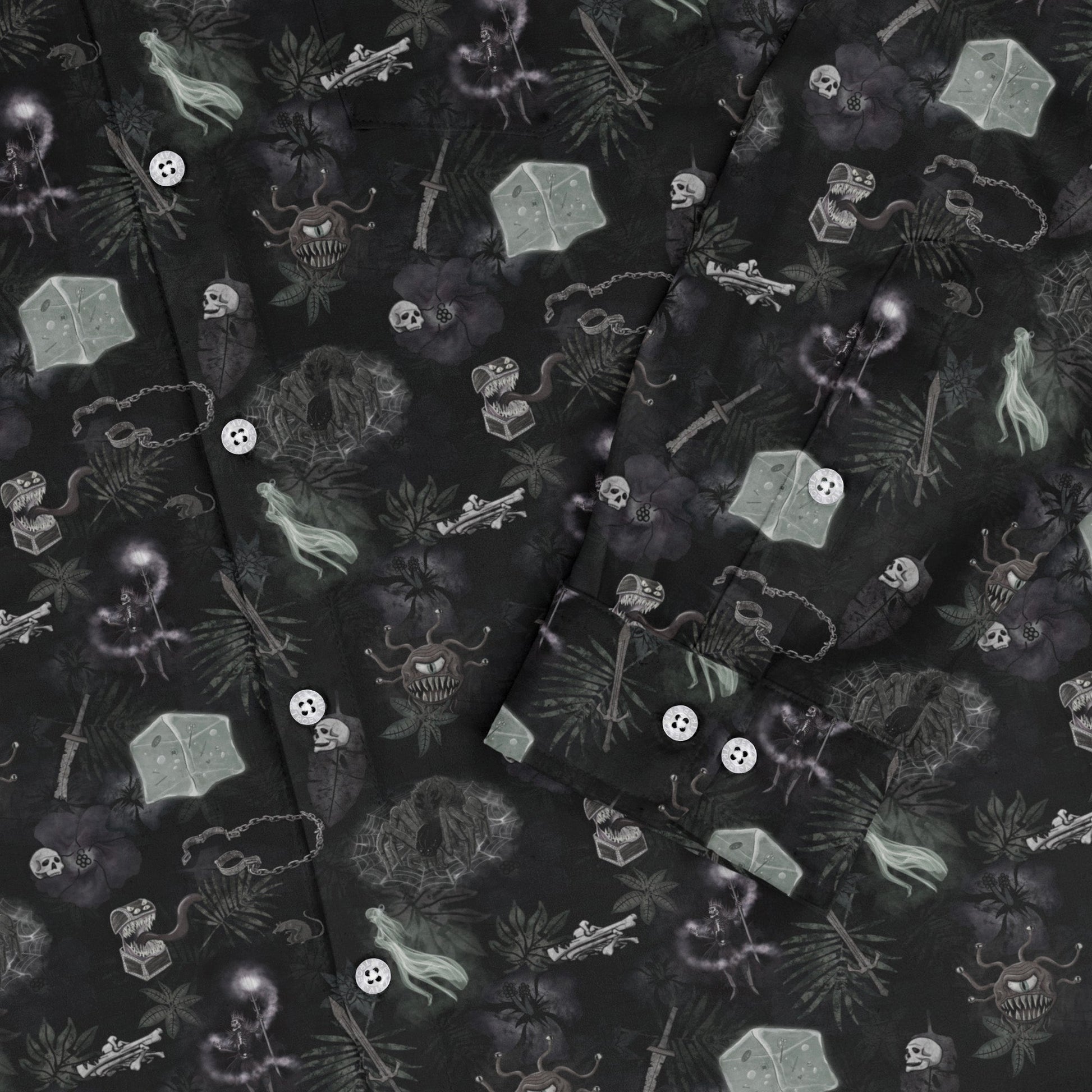 Dnd Dungeon Monsters Midnight Long Sleeve Button Up Shirt Geek Nerd adult sizing Designs by Nathan dnd & rpg print