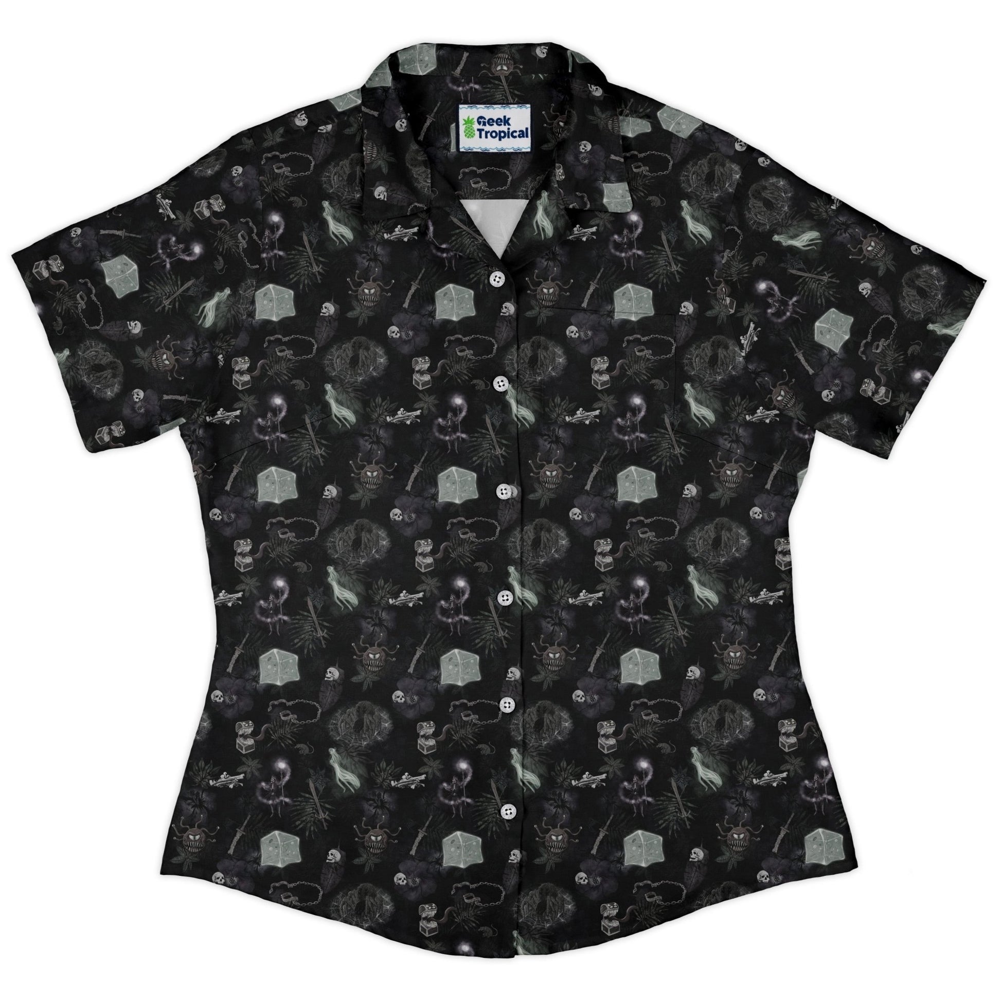 Dnd Dungeon Monsters Midnight Curvy Button Up Shirt Geek Nerd Designs by Nathan dnd & rpg print Q3