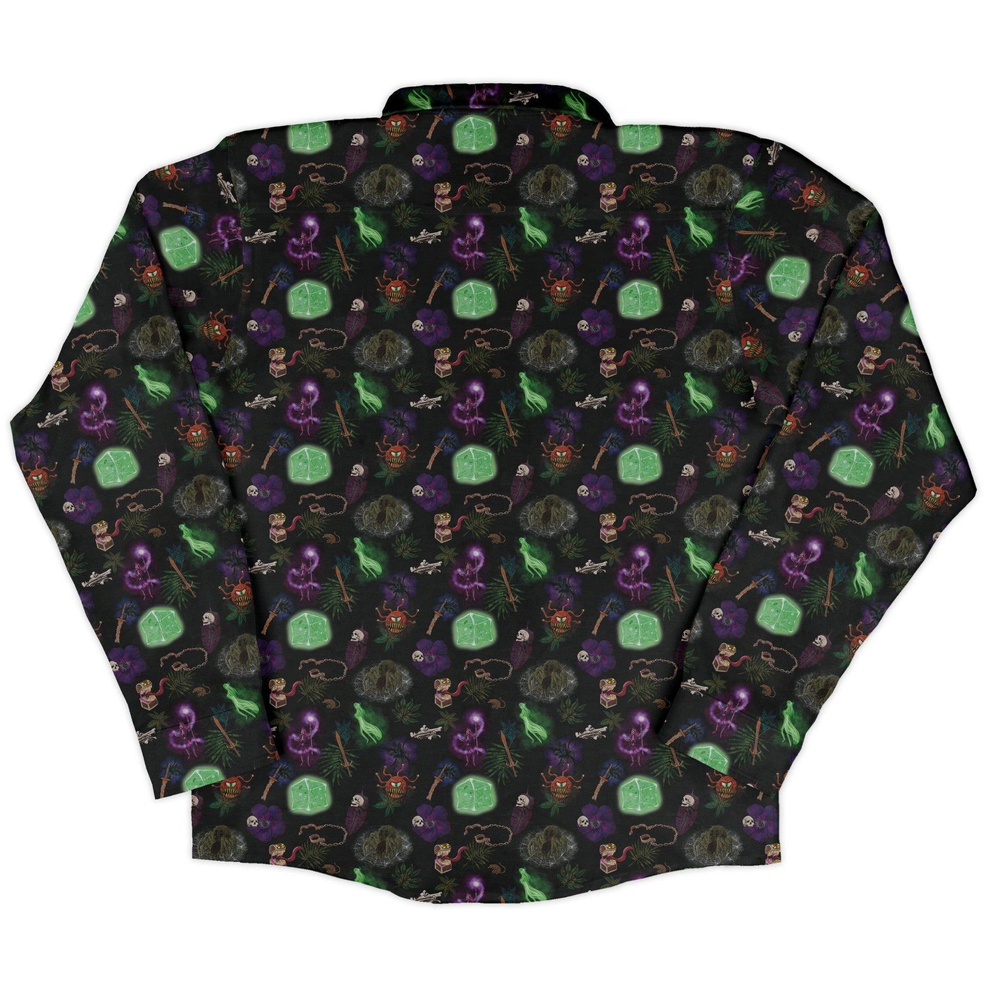 Dnd Dungeon Monsters Long Sleeve Button Up Shirt Geek Nerd adult sizing Designs by Nathan dnd & rpg print