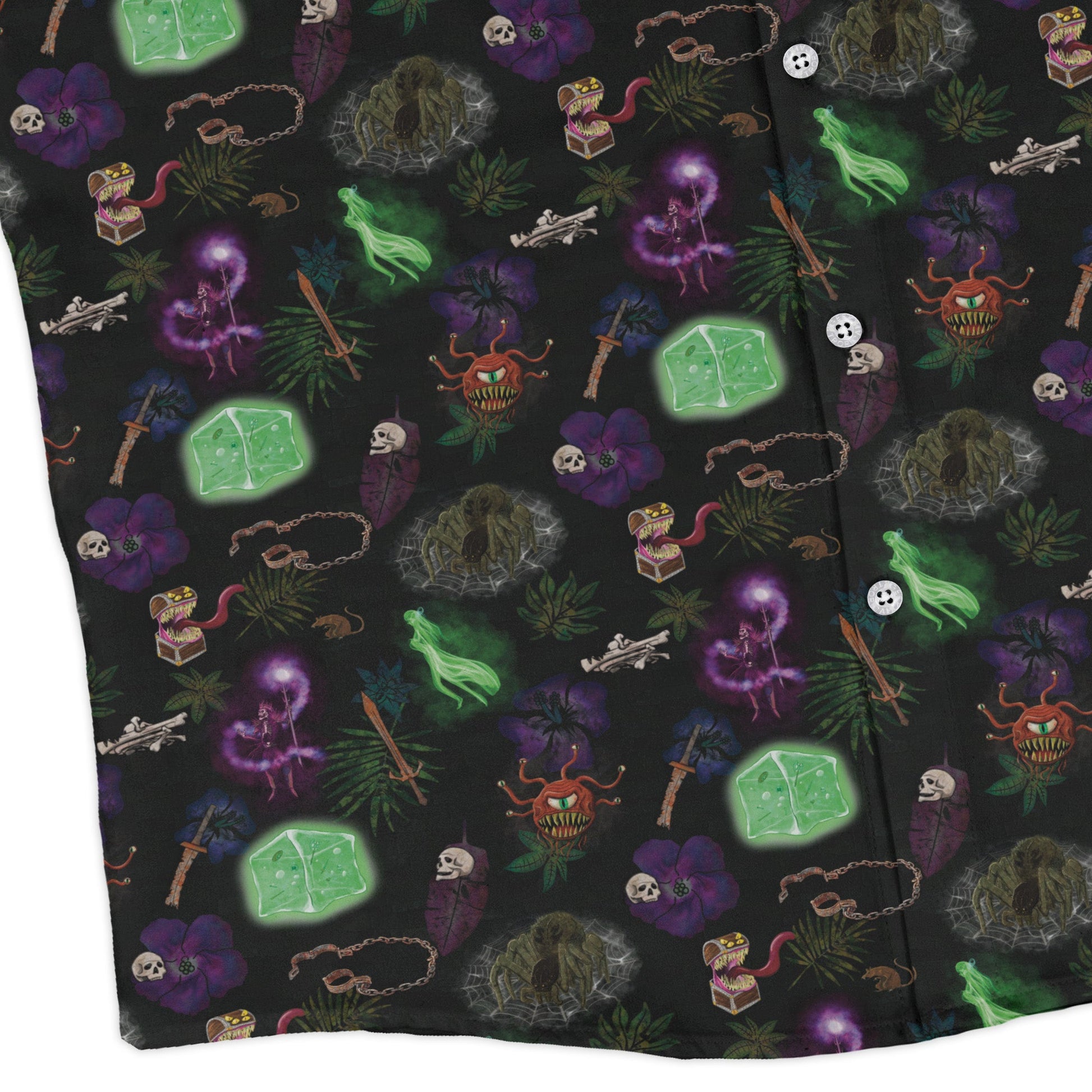 Dnd Dungeon Monsters Long Sleeve Button Up Shirt Geek Nerd adult sizing Designs by Nathan dnd & rpg print
