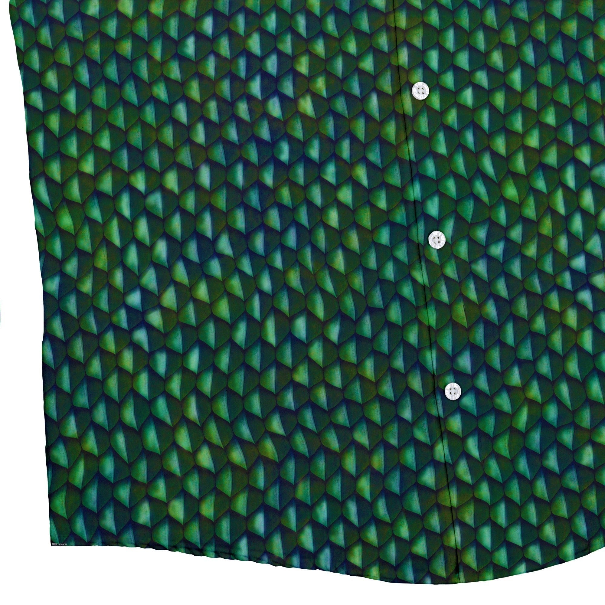 Green Dragon Scales Button Up Shirt - adult sizing - Designs by Nathan - dnd & rpg print