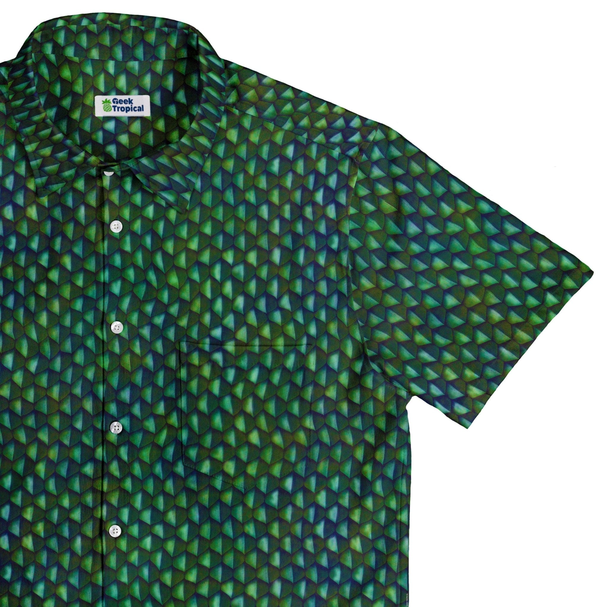 Green Dragon Scales Button Up Shirt - adult sizing - Designs by Nathan - dnd & rpg print
