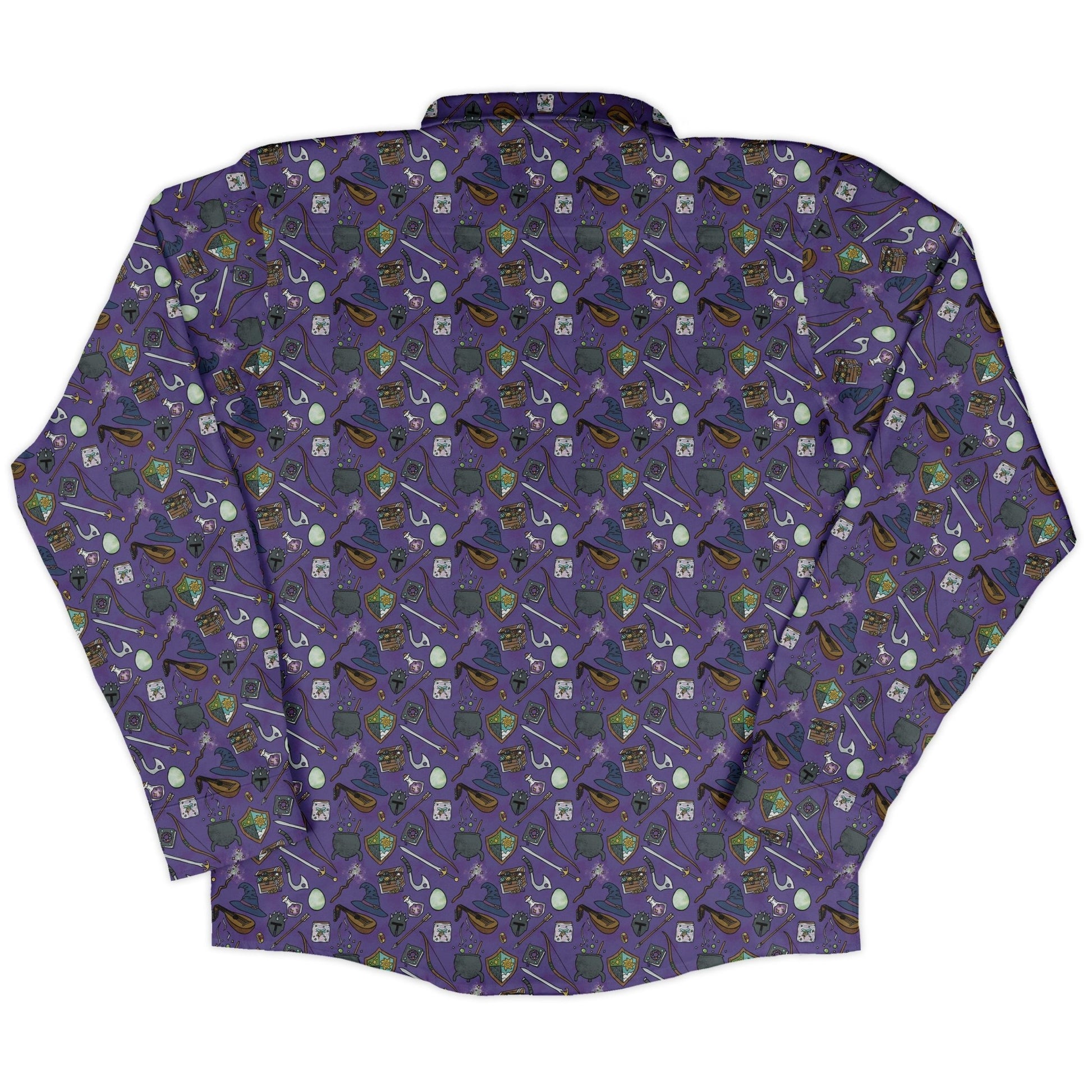 Dnd Hero Inventory Purple Long Sleeve Button Up Shirt Geek Nerd adult sizing Designs by Nathan dnd & rpg print