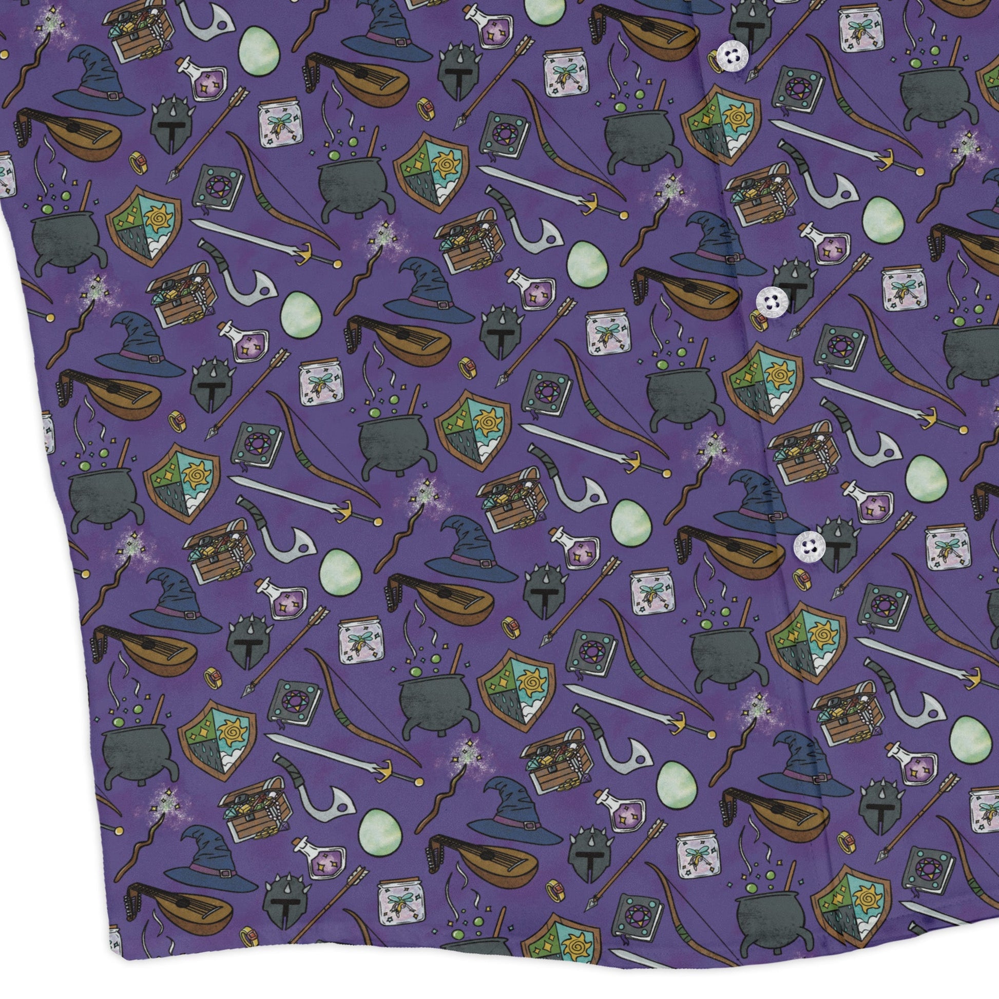 Dnd Hero Inventory Purple Long Sleeve Button Up Shirt Geek Nerd adult sizing Designs by Nathan dnd & rpg print